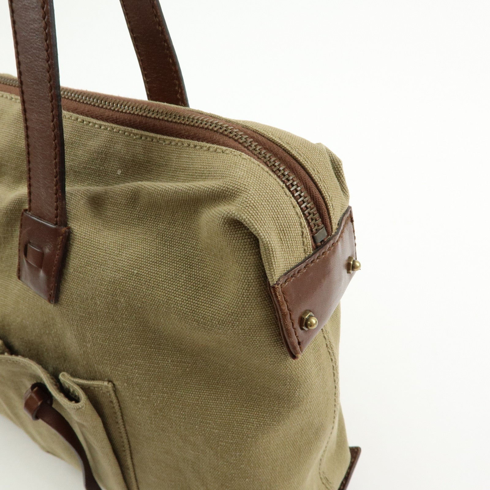 GUCCI Canvas Leather Tote Bag Hand Bag Khaki Brown 109132