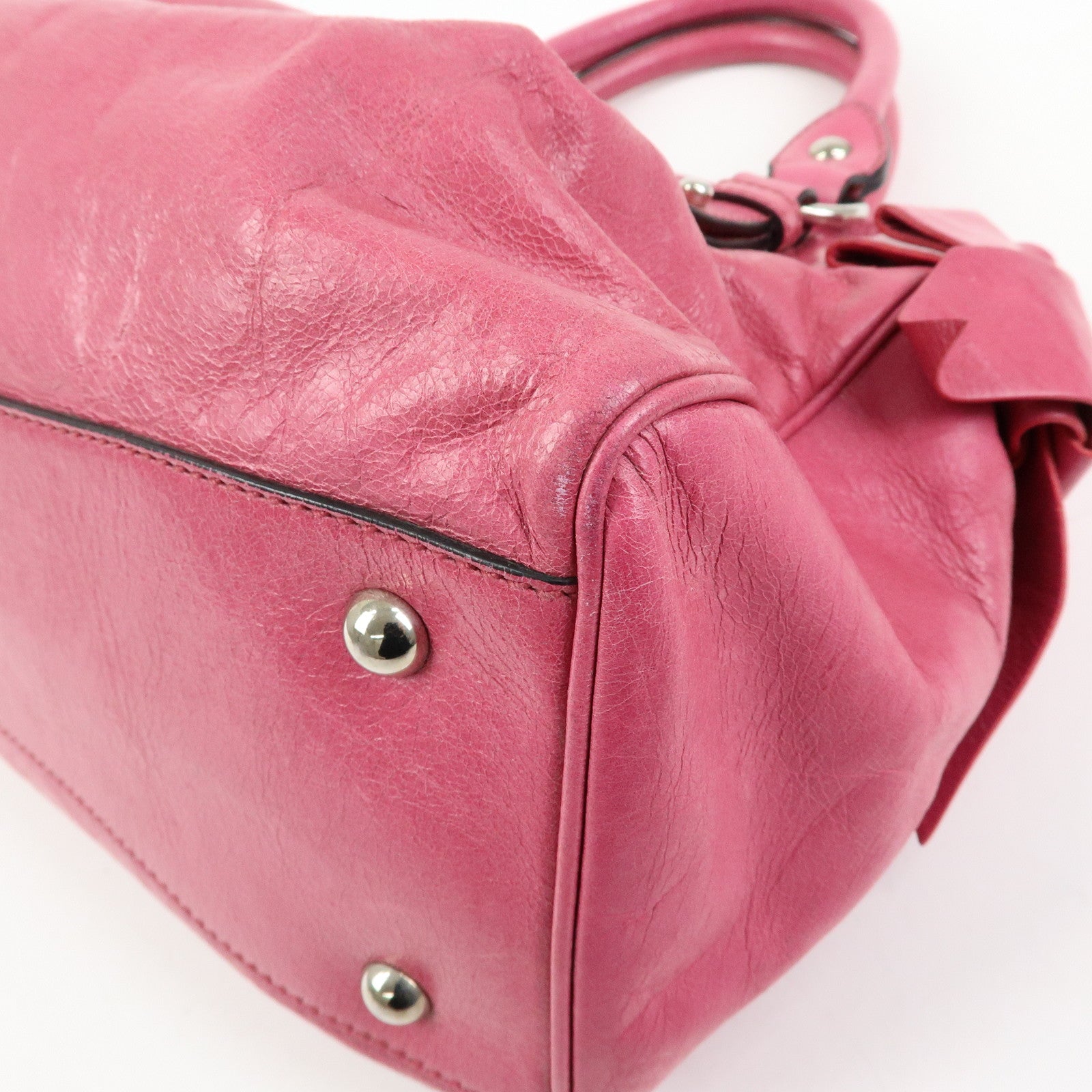 MIU MIU Vitello Lux 2Way Ribbon Motif Bag Hand Bag Pink RN0955