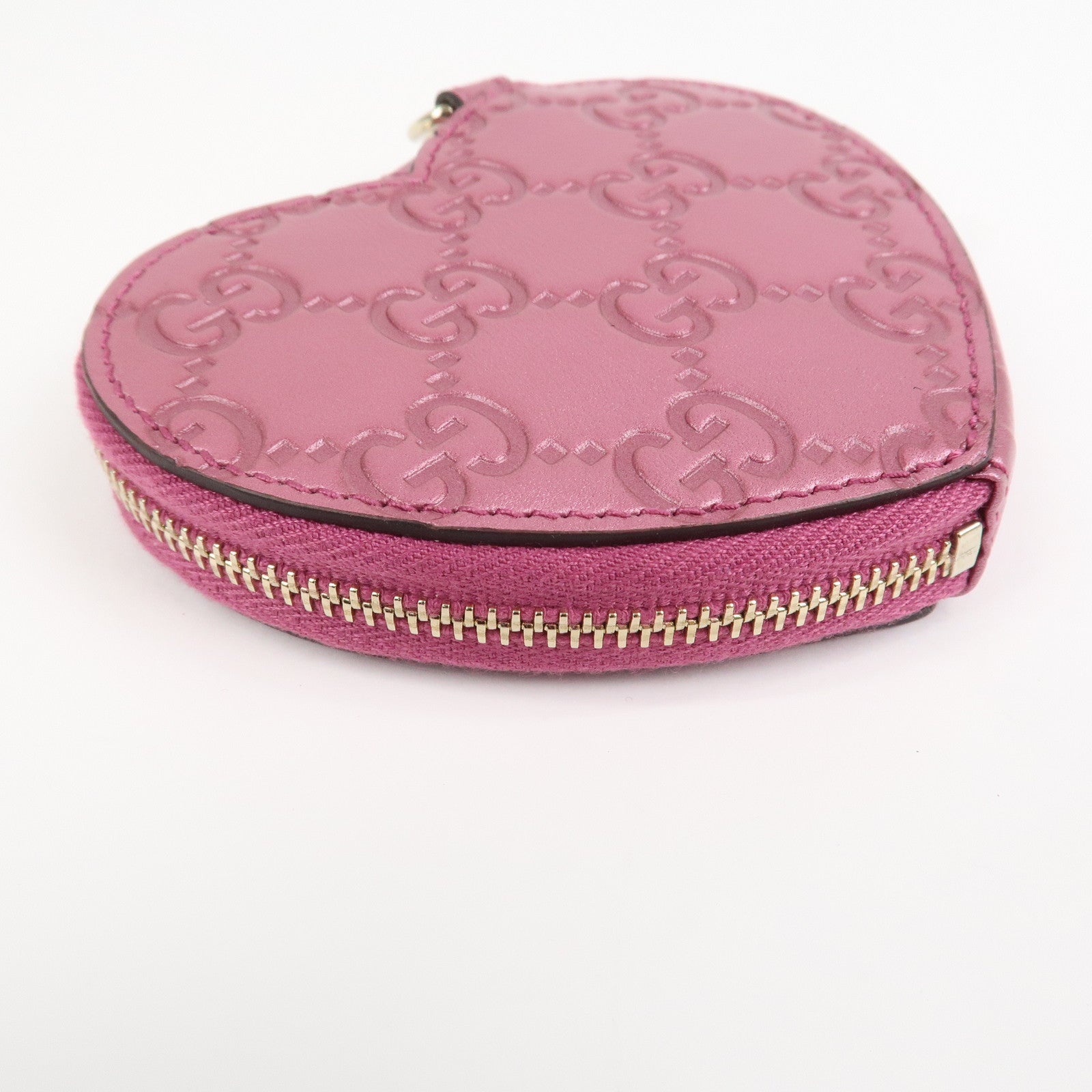 GUCCI Lovely Heart Guccissima Leather Coin Case MetallicPink 152615