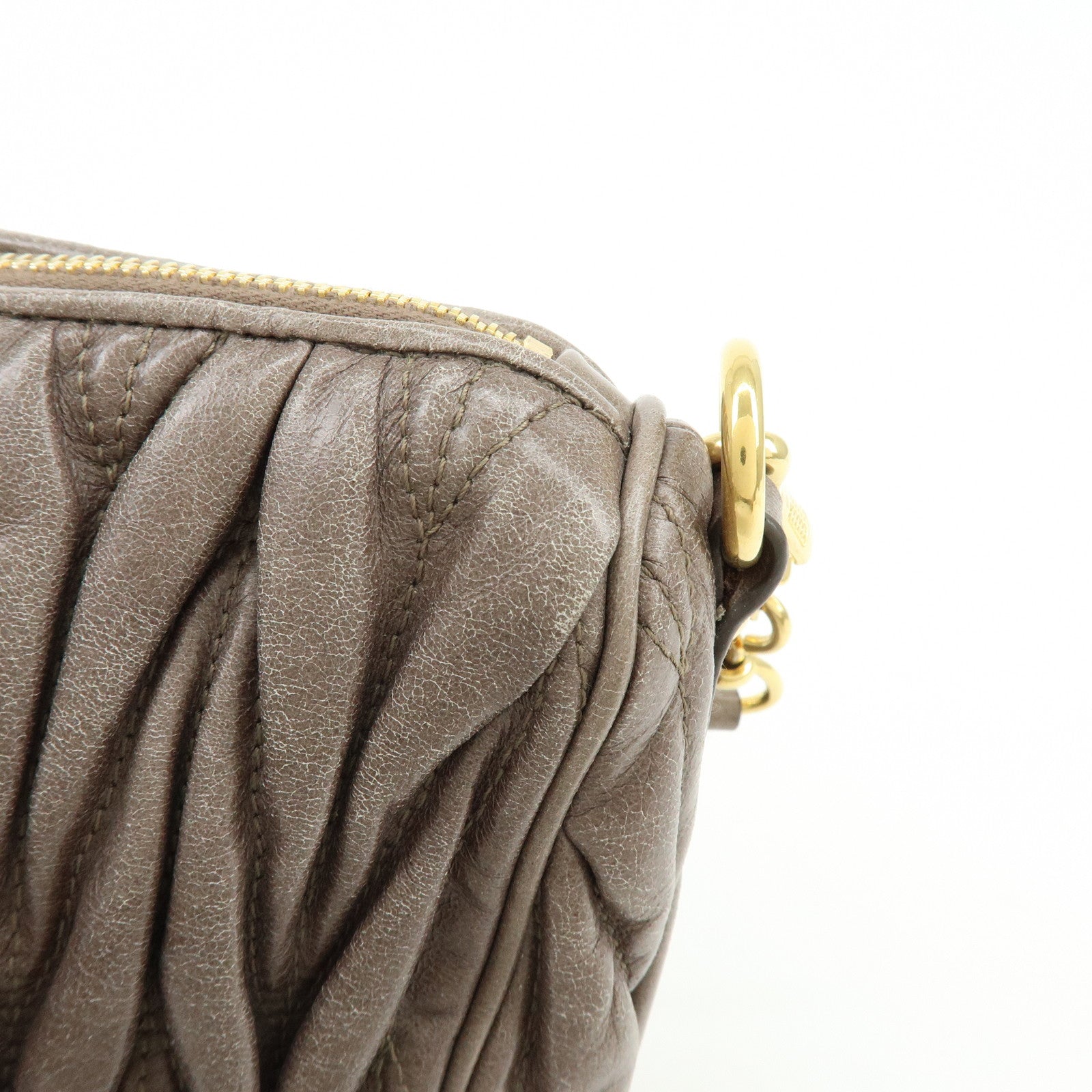 MIU MIU Matelasse Gathered Leather Shoulder Bag Hand Bag Gray