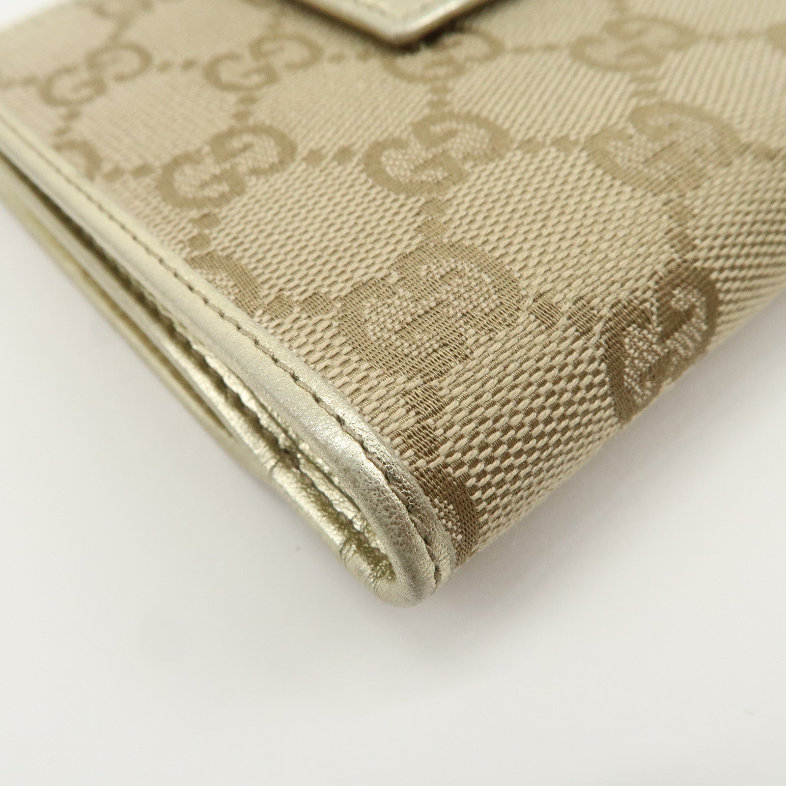GUCCI Abbey GG Canvas Leather Bi-fold Wallet Beige Gold 154255