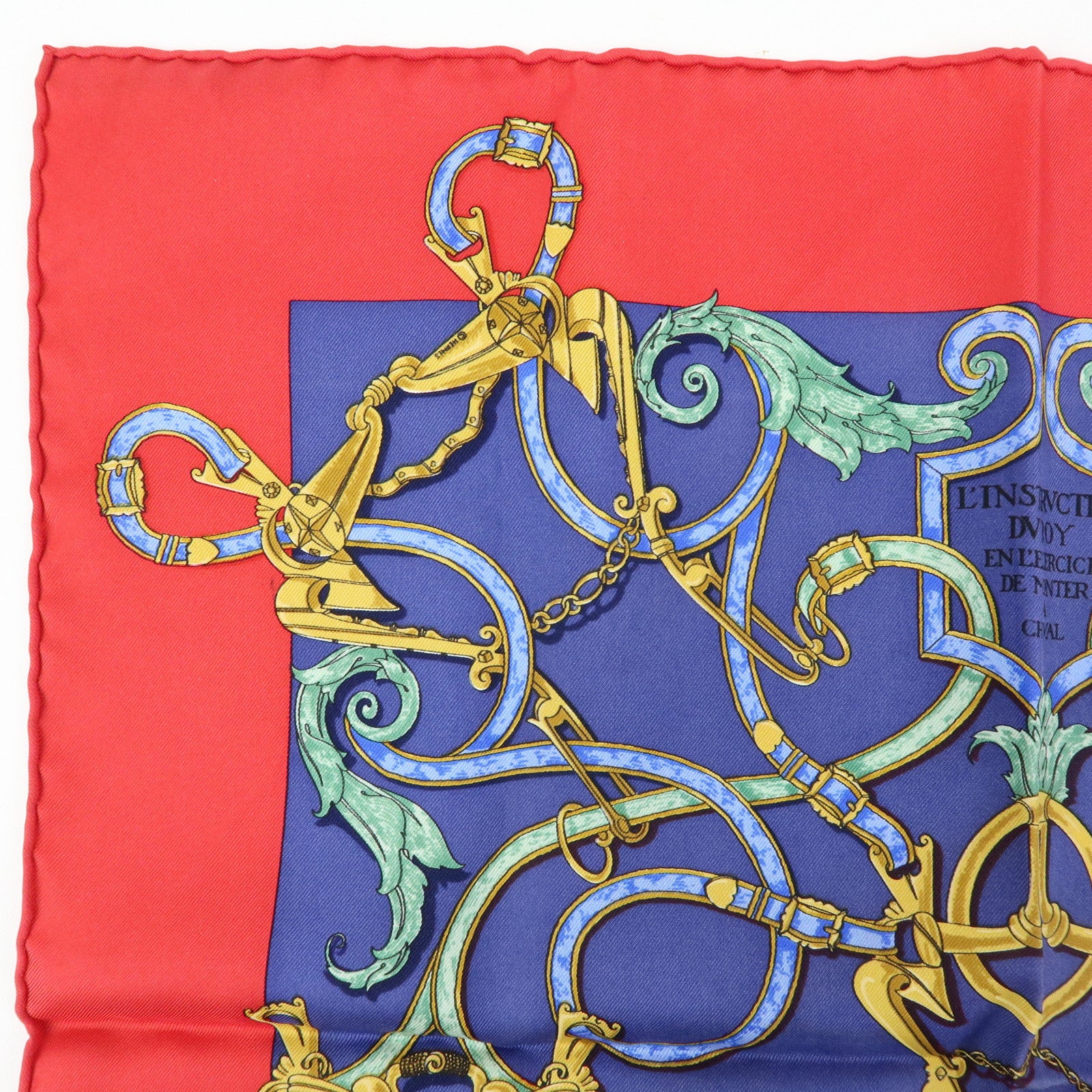 HERMES Carre 45 Silk 100% Scarf L’INSTRVCTION DV ROY Red Navy