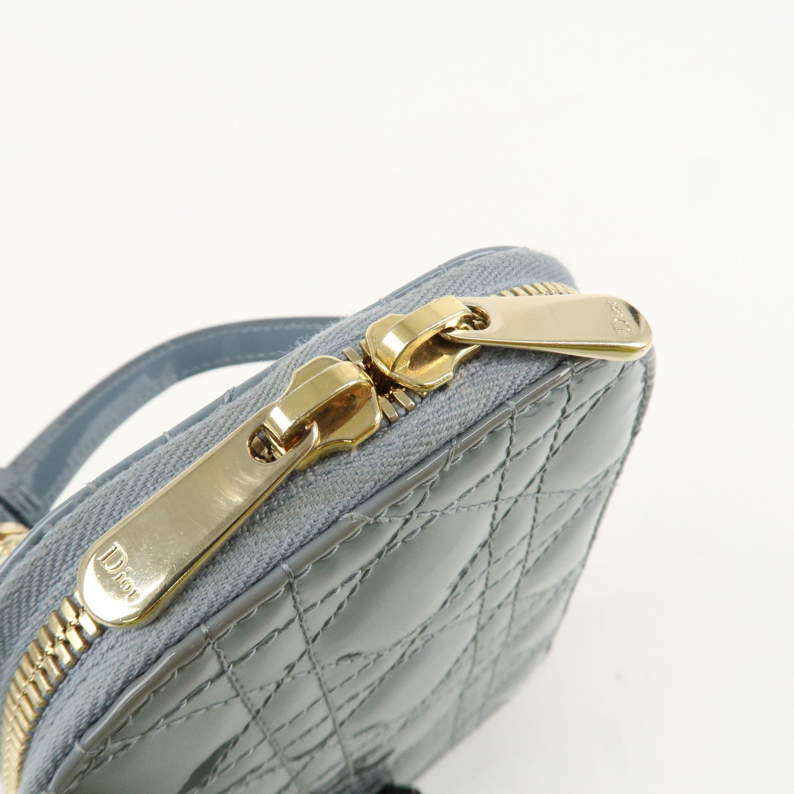 Christian Dior Lady Dior Canage Patent Leather Phone Holder Light Blue Used