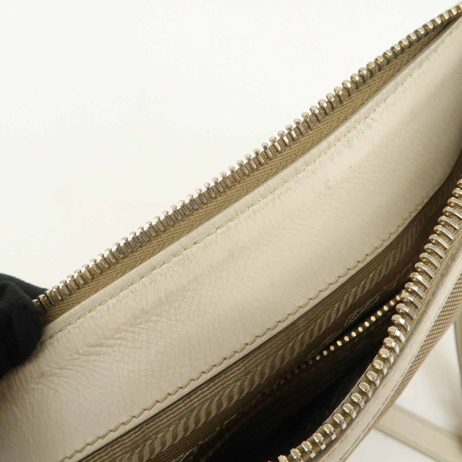 PRADA Logo Jacquard Shoulder Bag Crossbody Bag Beige Ivory BT867A
