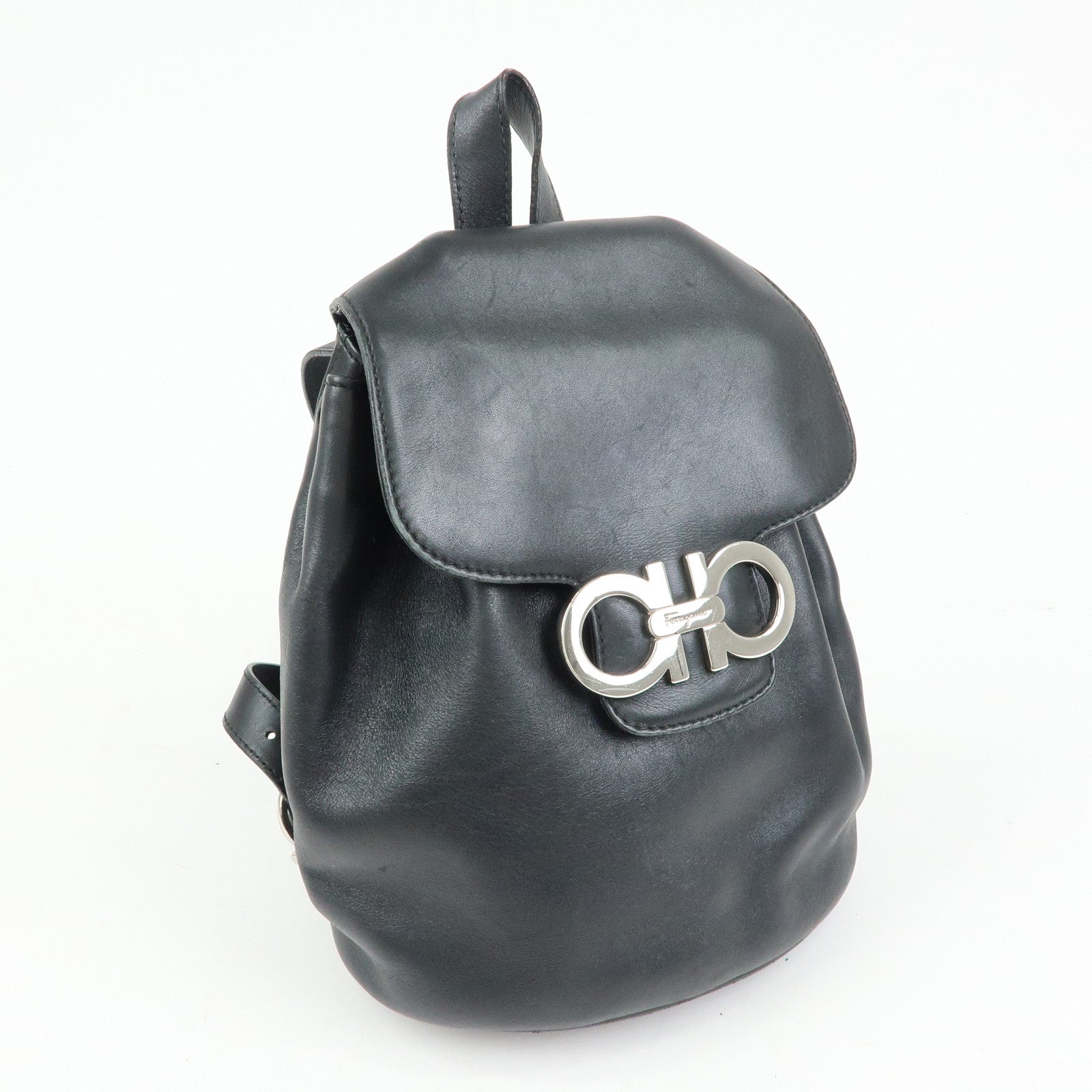 Ferragamo Gancni Leather Mini Backpack Rucksack Black Silver