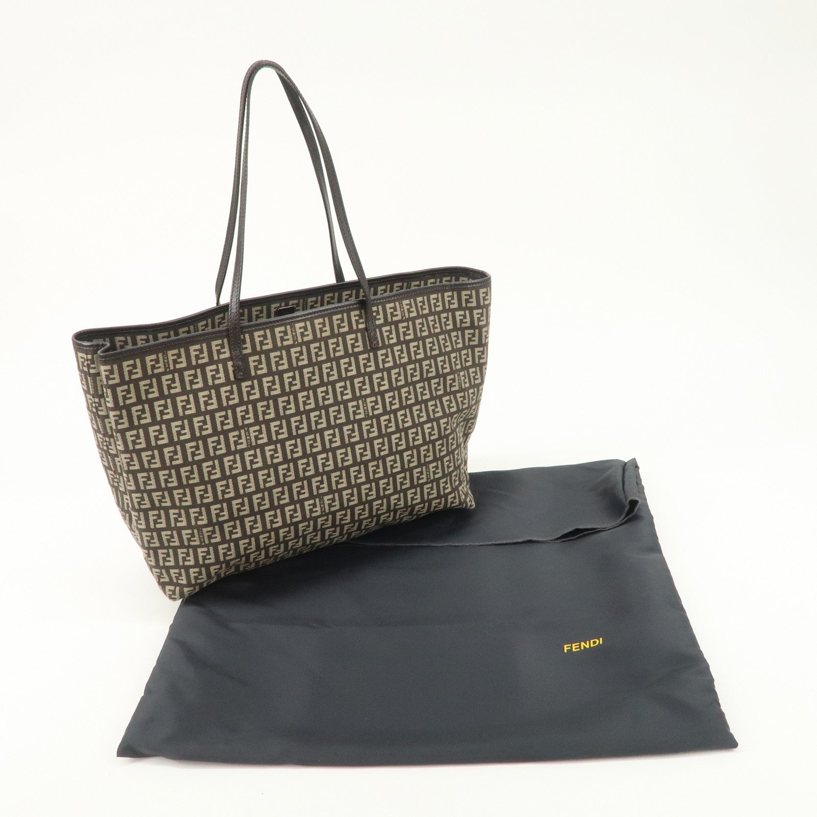 FENDI Zucchino Canvas Leather Tote Bag Beige Brown 8BH104