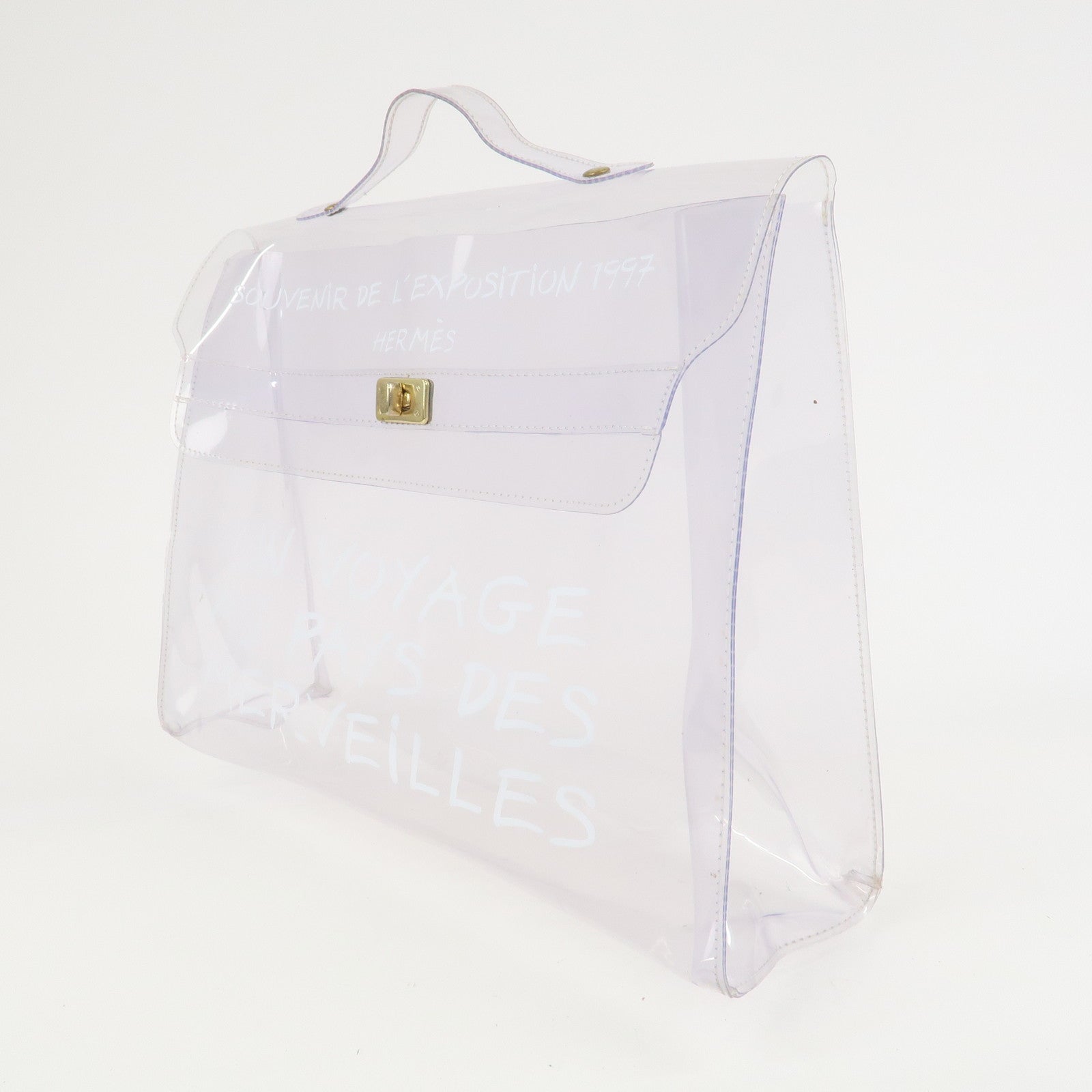 HERMES Kelly Vinyl Hand Bag Clear Gold