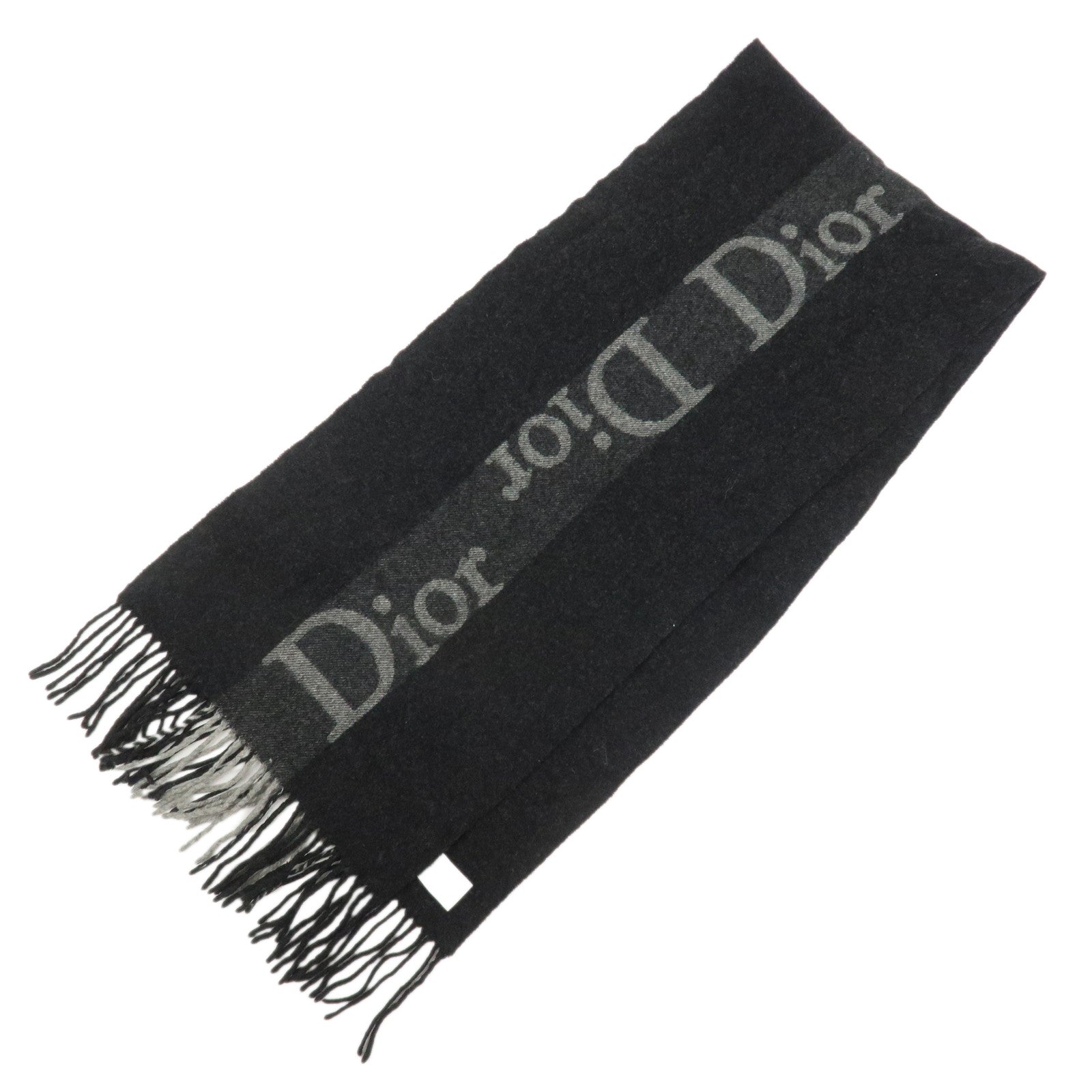 Christian Dior Logo Wool Cashmere Scarf Black Gray