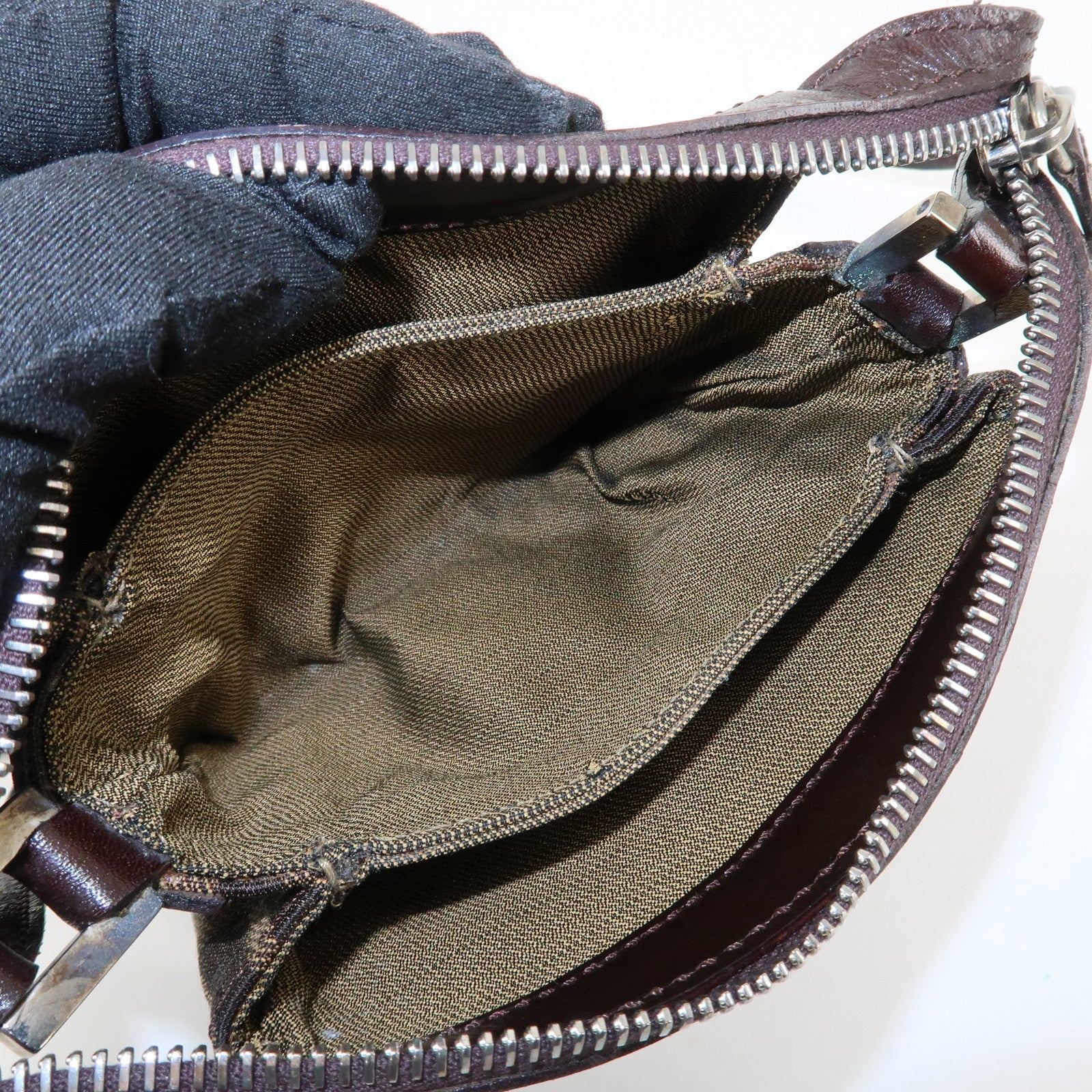 FENDI Zucca Canvas Leather Shoulder Bag Black Brown Silver HDW Used