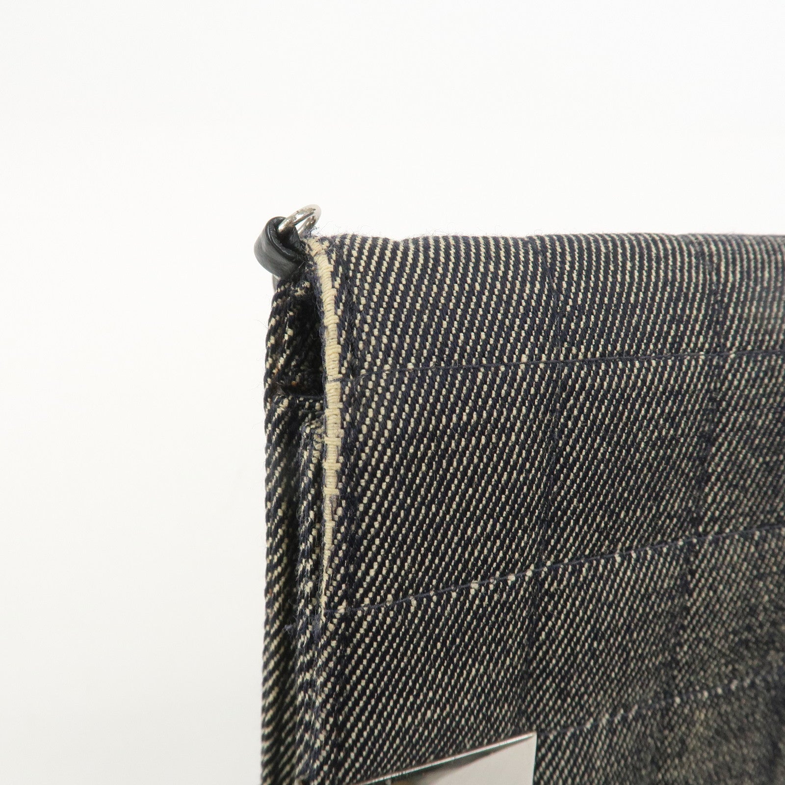 CHANEL Chocolate Bar Denim Leather Chain Shoulder Hand Bag Black