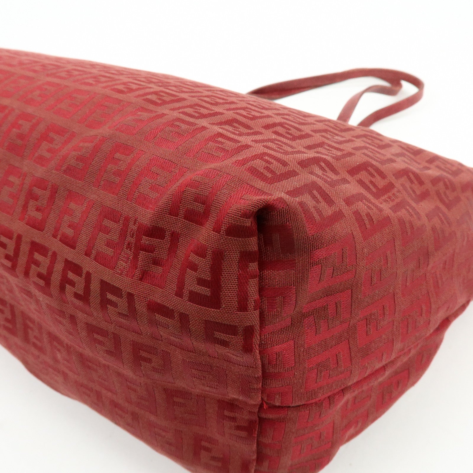 FENDI Zucchino Canvas Leather Tote Bag Shoulder Bag Red 8BH005