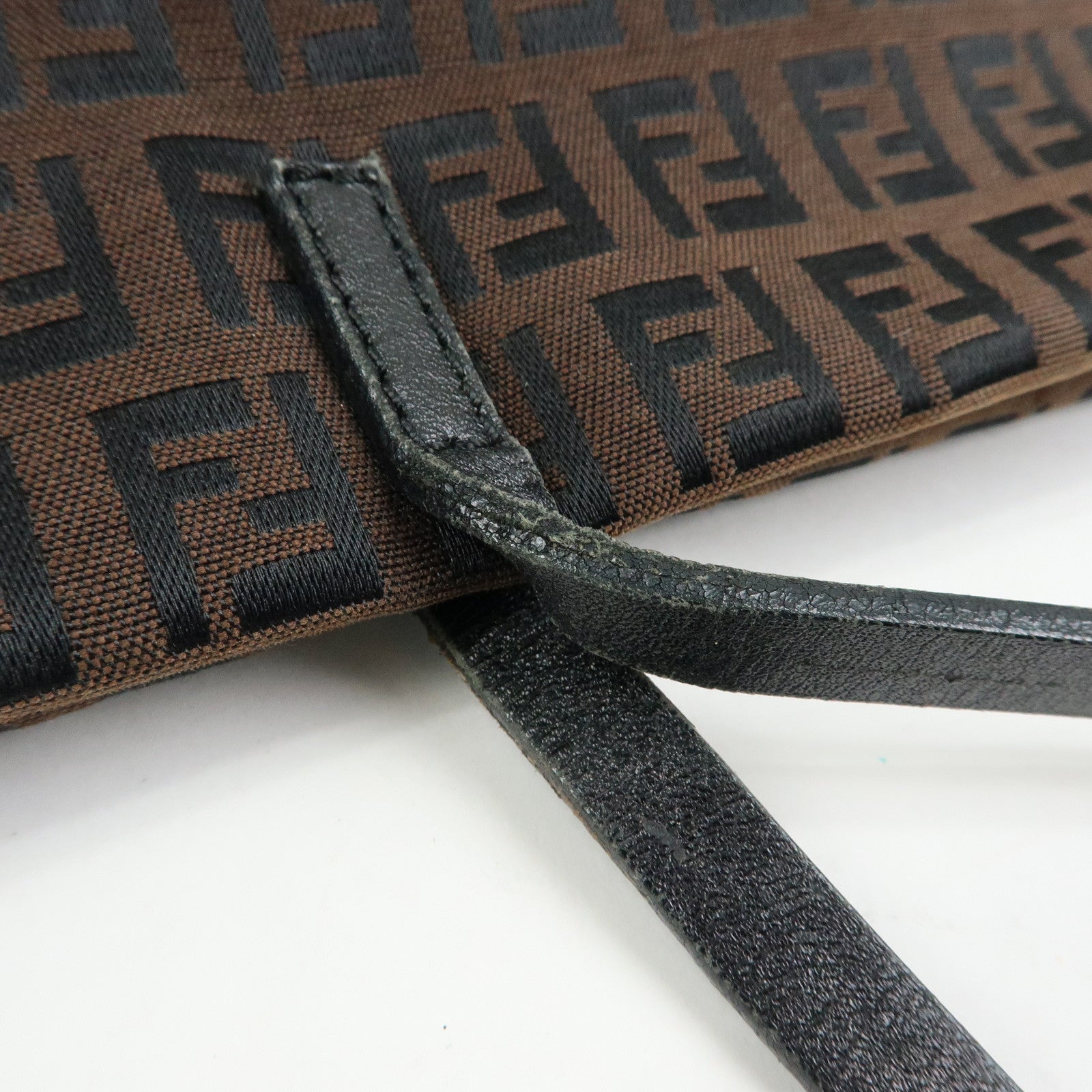 FENDI Zucchino Canvas Leather Tote Bag Shoulder Bag Brown 8BH025