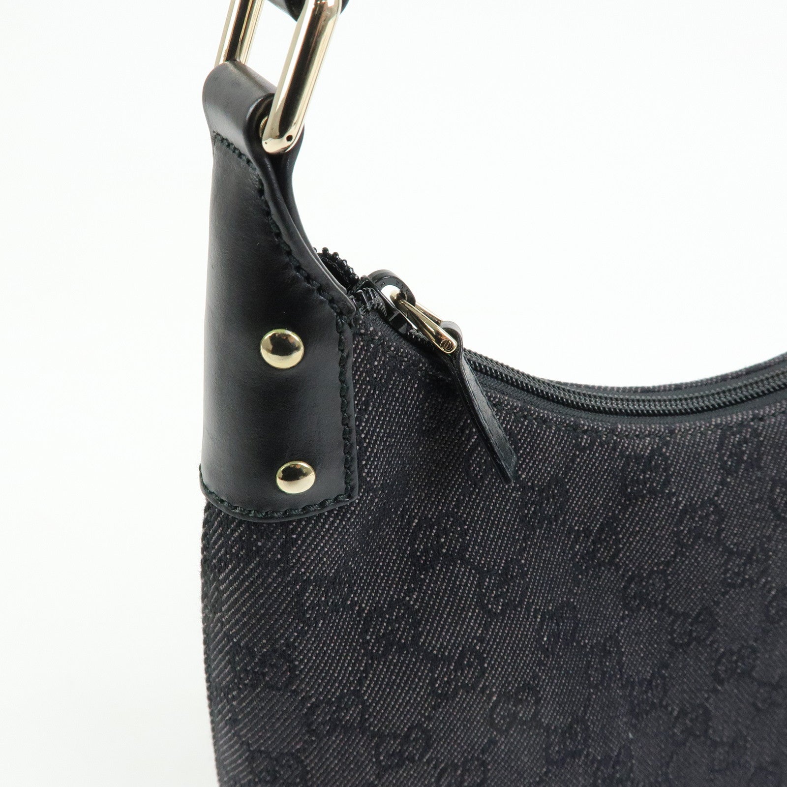 GUCCI GG Denim Canvas Leather Shoulder Bag Hand Bag Black 240020