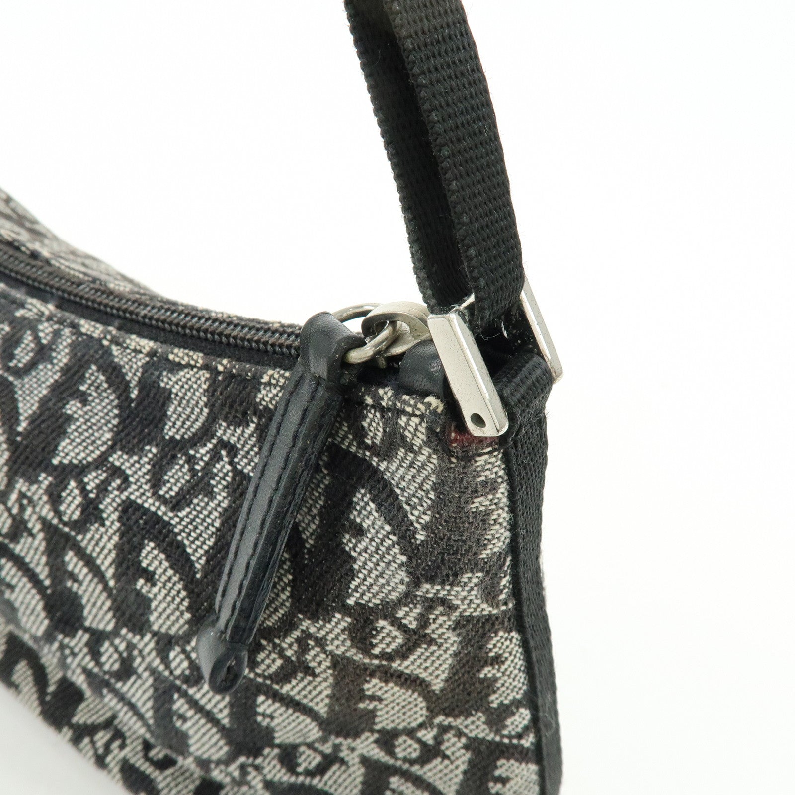 Christian Dior Trotter Jacquard Leather Shoulder Bag Black