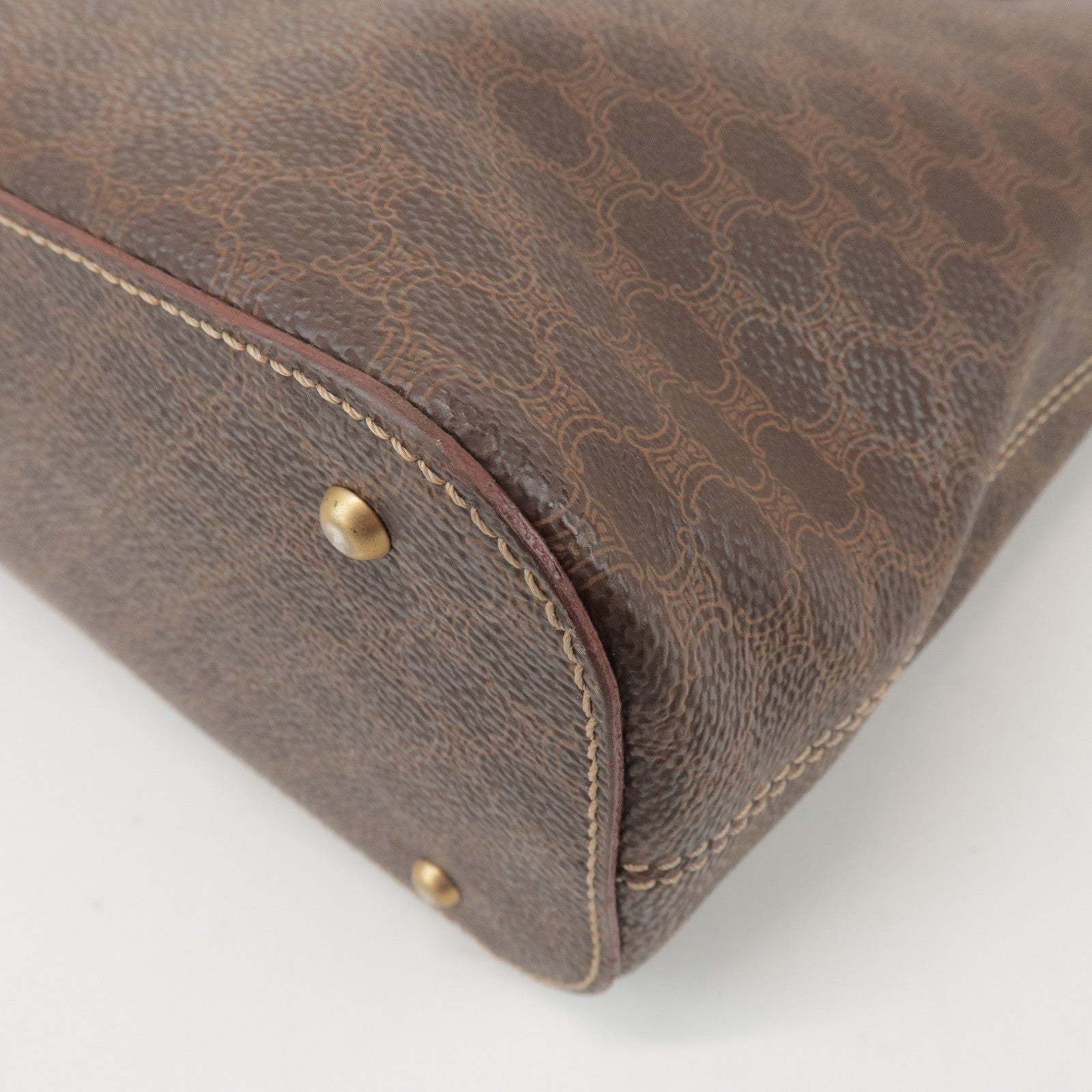 CELINE Macadam PVC Coated Canvas Leather Hand Bag Tote Bag Brown