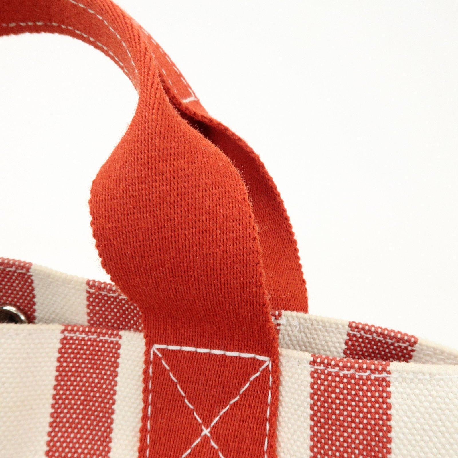 HERMES Canvas Cannes PM Tote Bag Hand Bag Red White