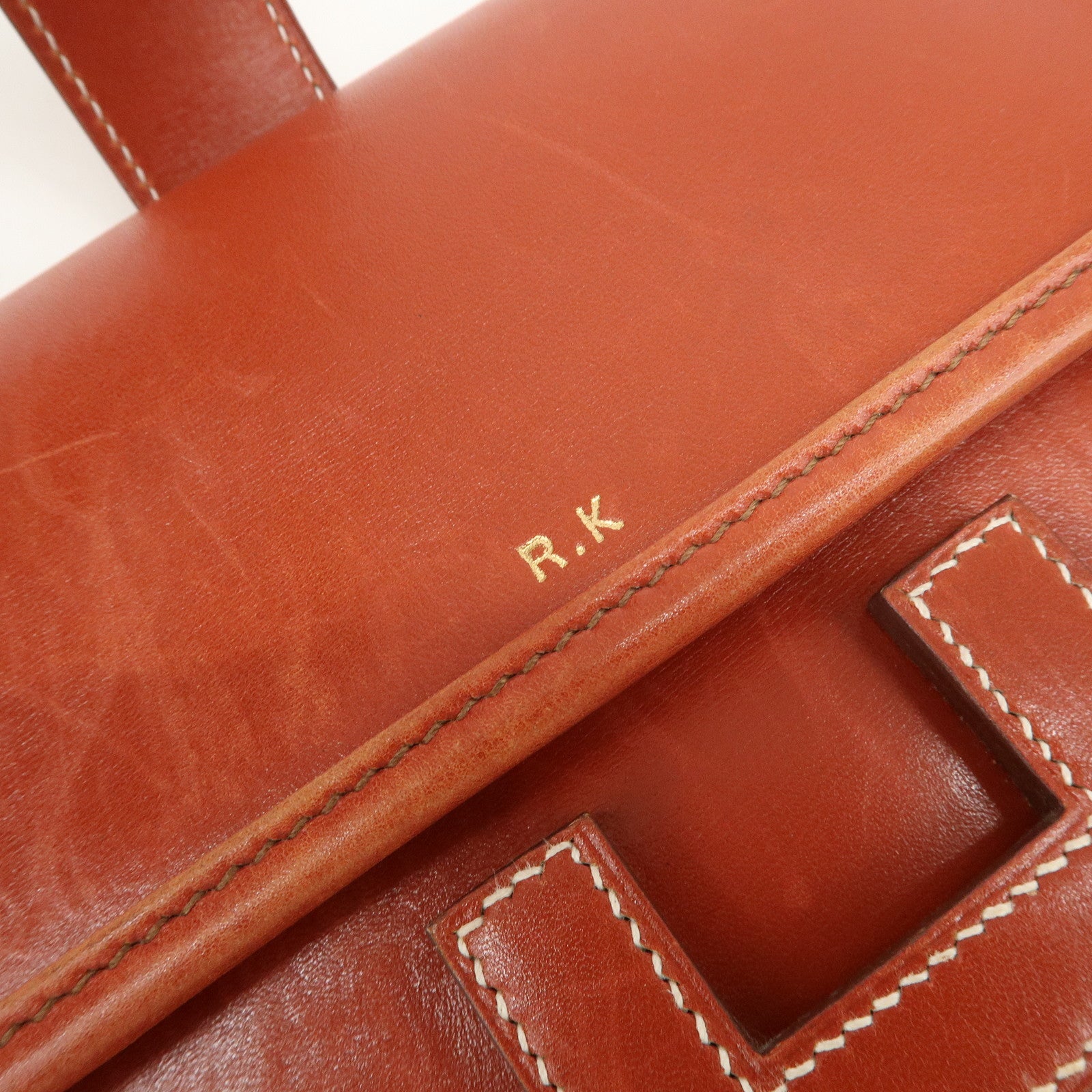HERMES Box Calf Leather Jige PM □C Stamped Clutch Bag Brown