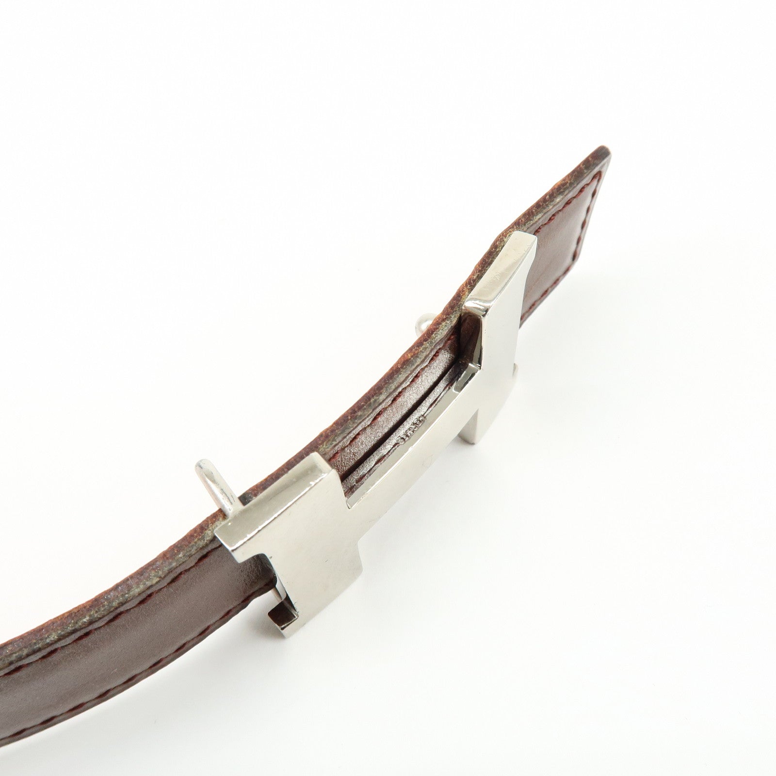 HERMES Leather H Buckle □B Stamped Reversible Constance Belt Brown