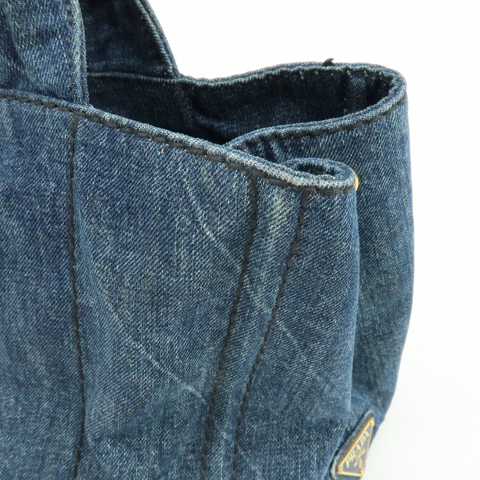 PRADA Triangle Logo Canapa Denim Tote Bag Hand Bag Denim Blue