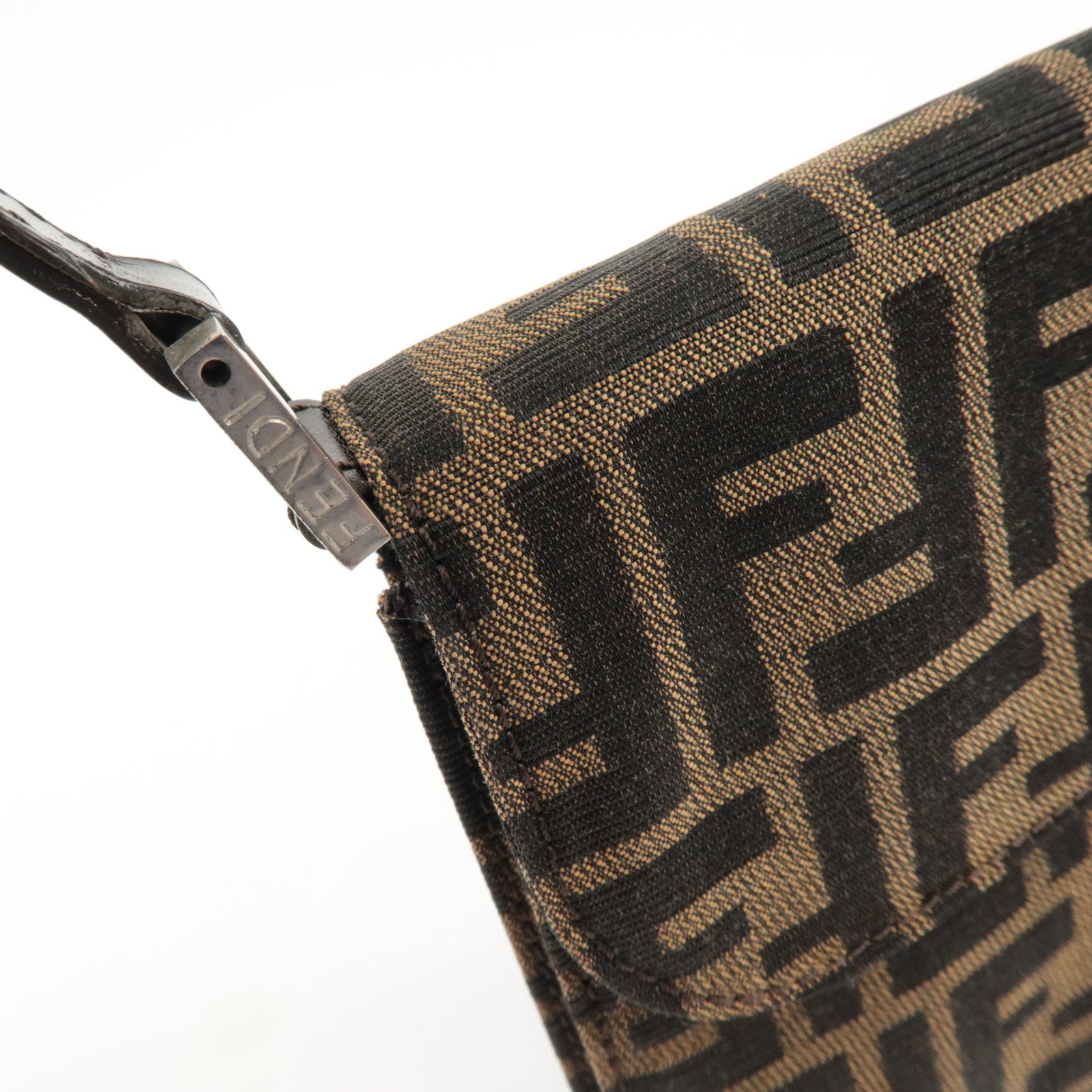 FENDI Zucca Canvas Leather Shoulder Bag Brown Black 0916322 Used