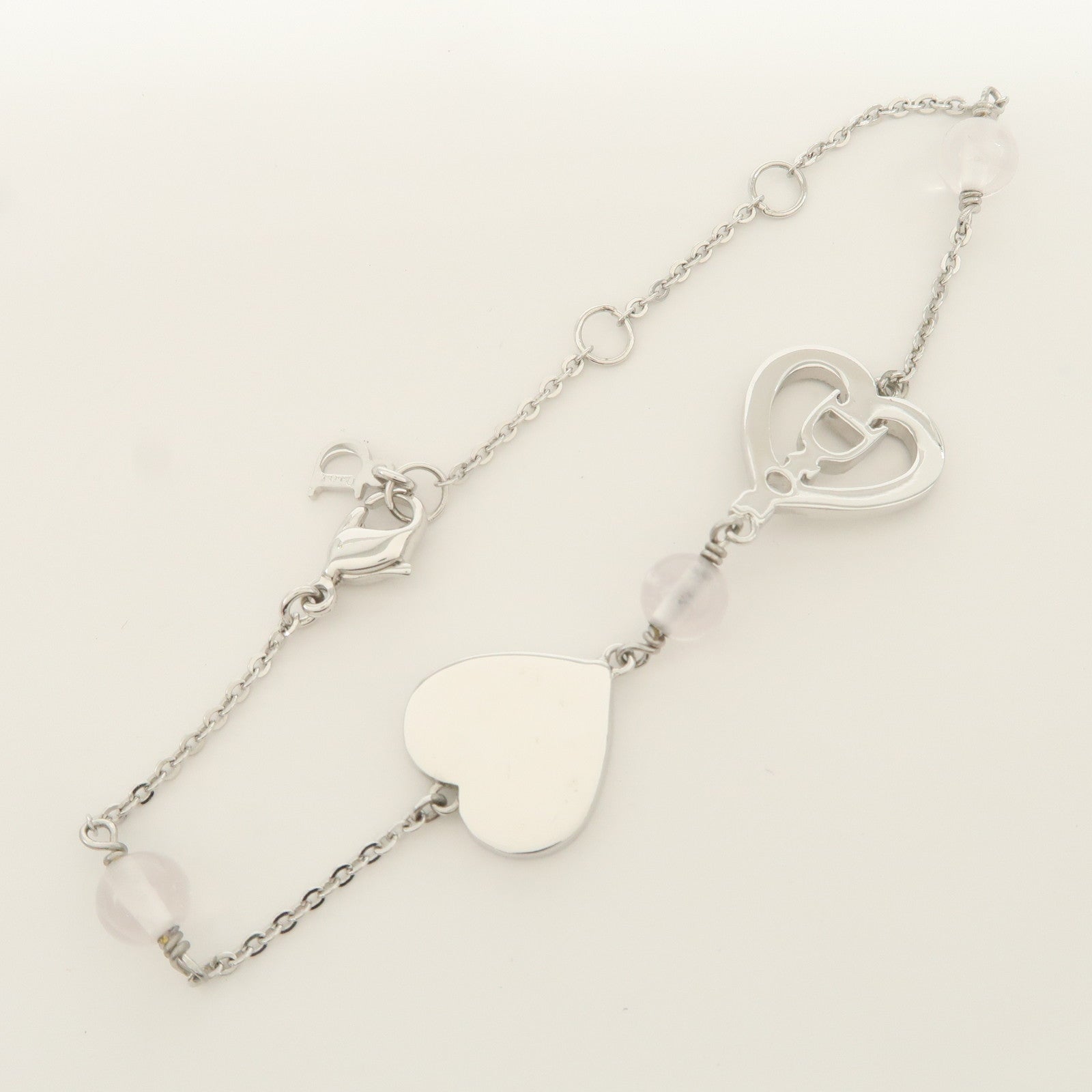 Christian Dior Logo Heart Metal Beads Bracelet Silver