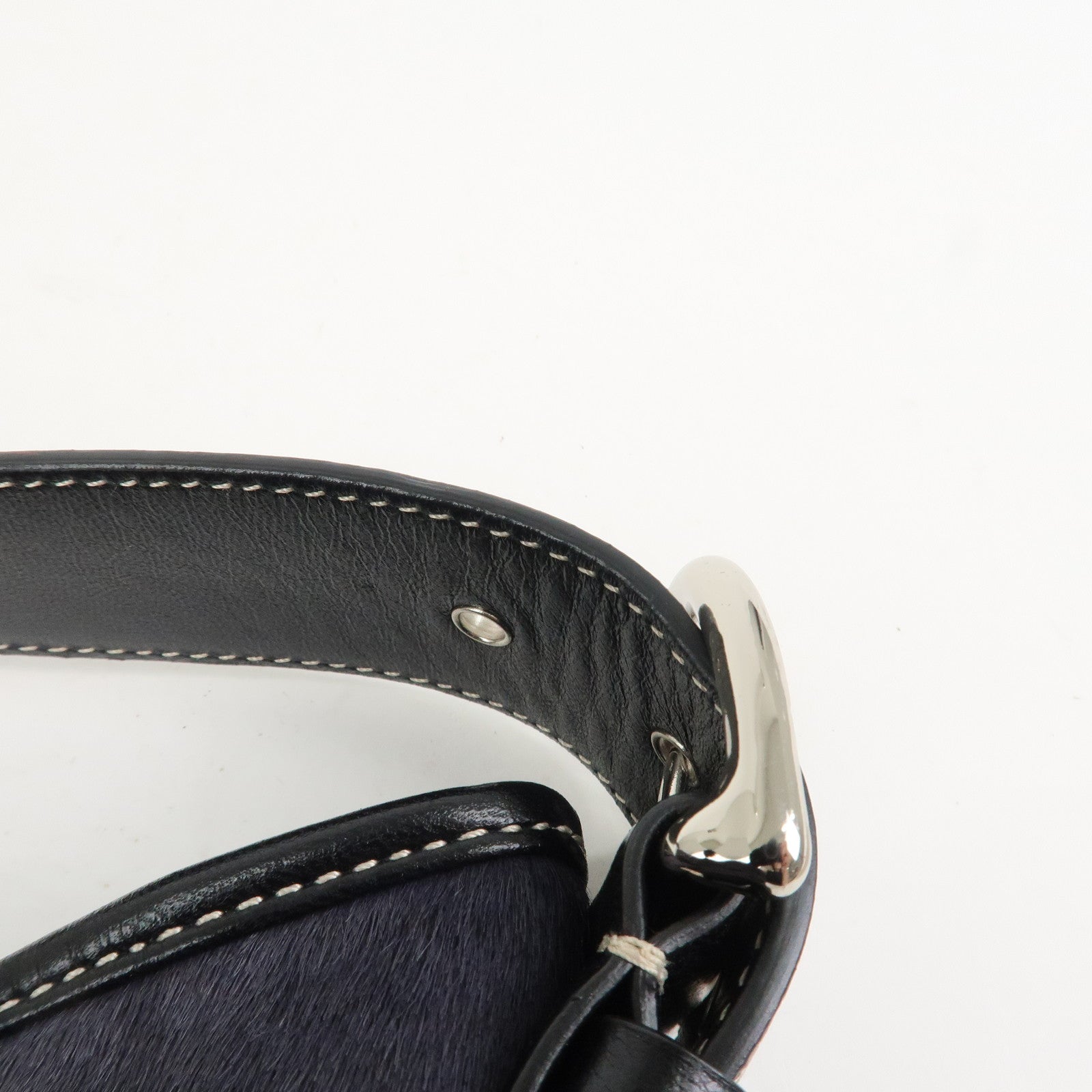 COACH Logo Unborn Calf Leather Shoulder Bag Hand Bag Black