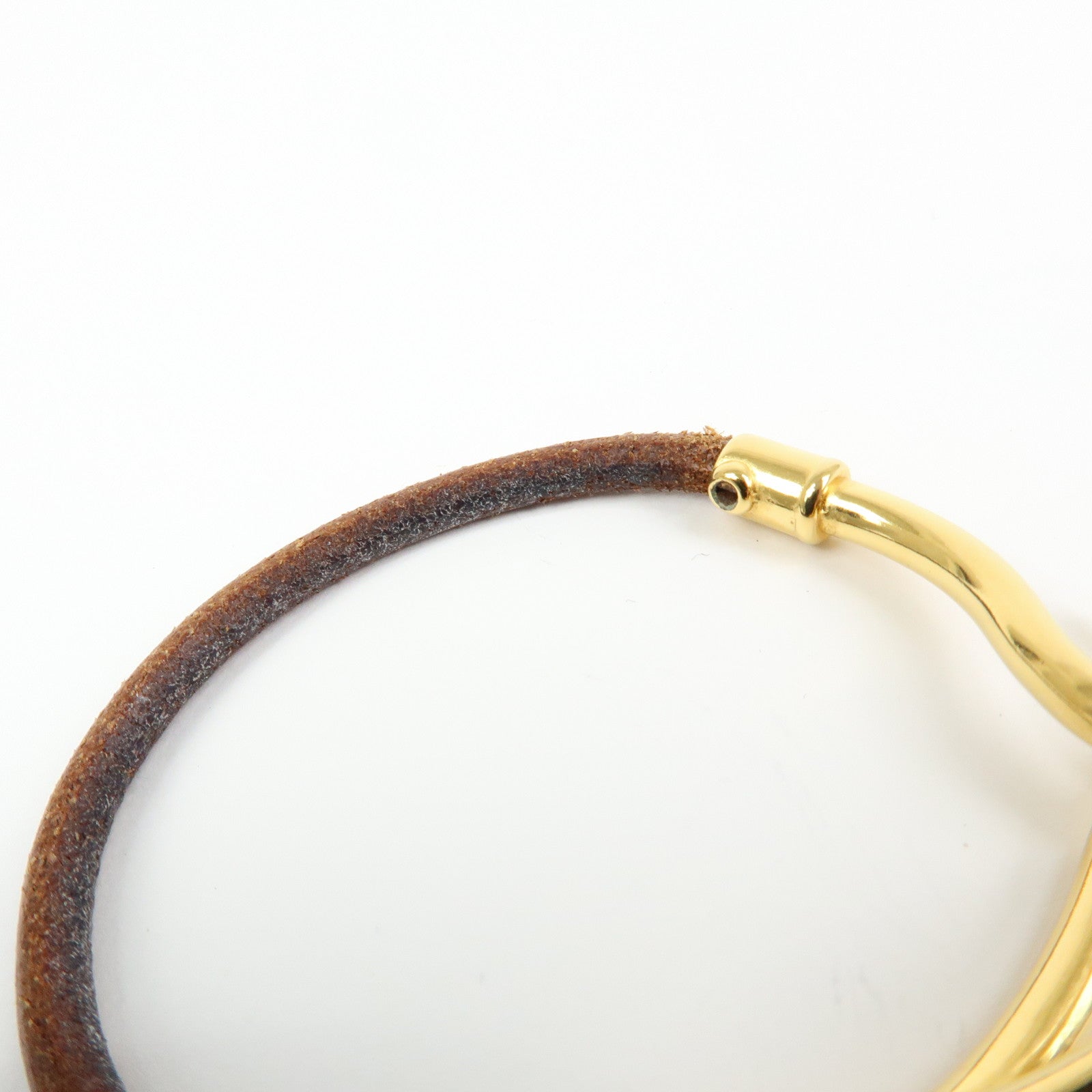 HERMES Jumbo Choker Leather Metal Bracelet Brown Gold