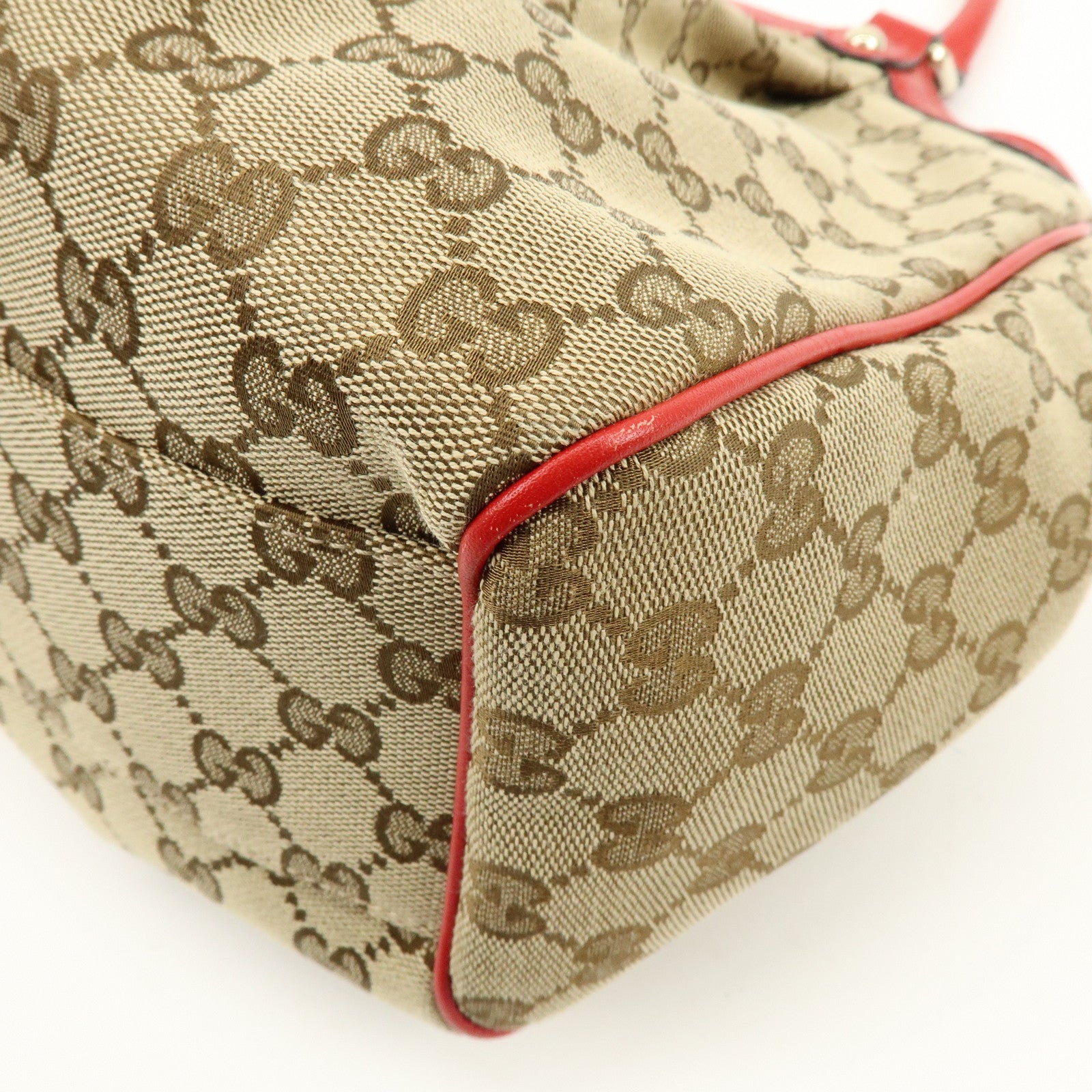 GUCCI Sukey Interlocking G GG Canvas Leather Tote Bag Beige Red