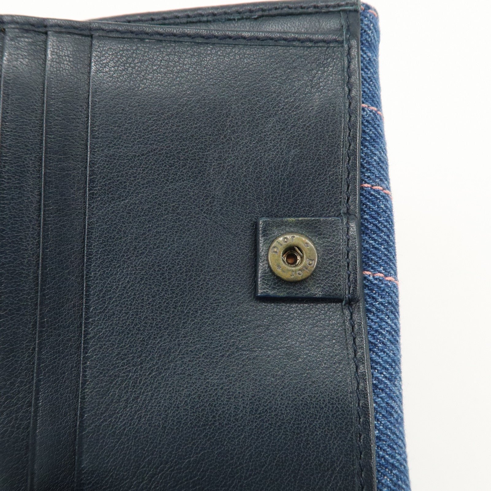 Christian Dior Saddle Lotus Wallet Denim Blue Pink Silver GDW Used