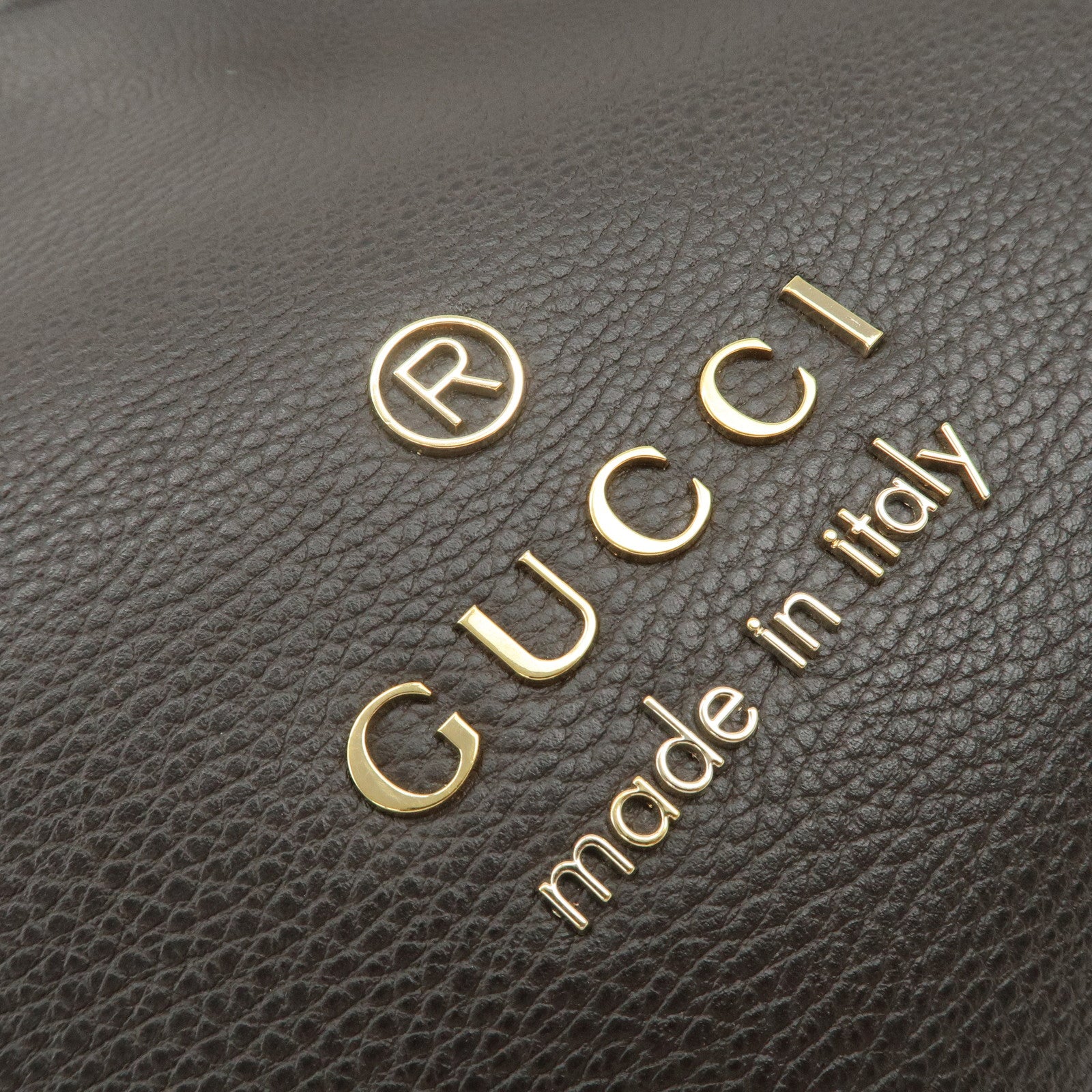 GUCCI Logo Leather Tote Bag Shoulder Bag Dark Brown 419689