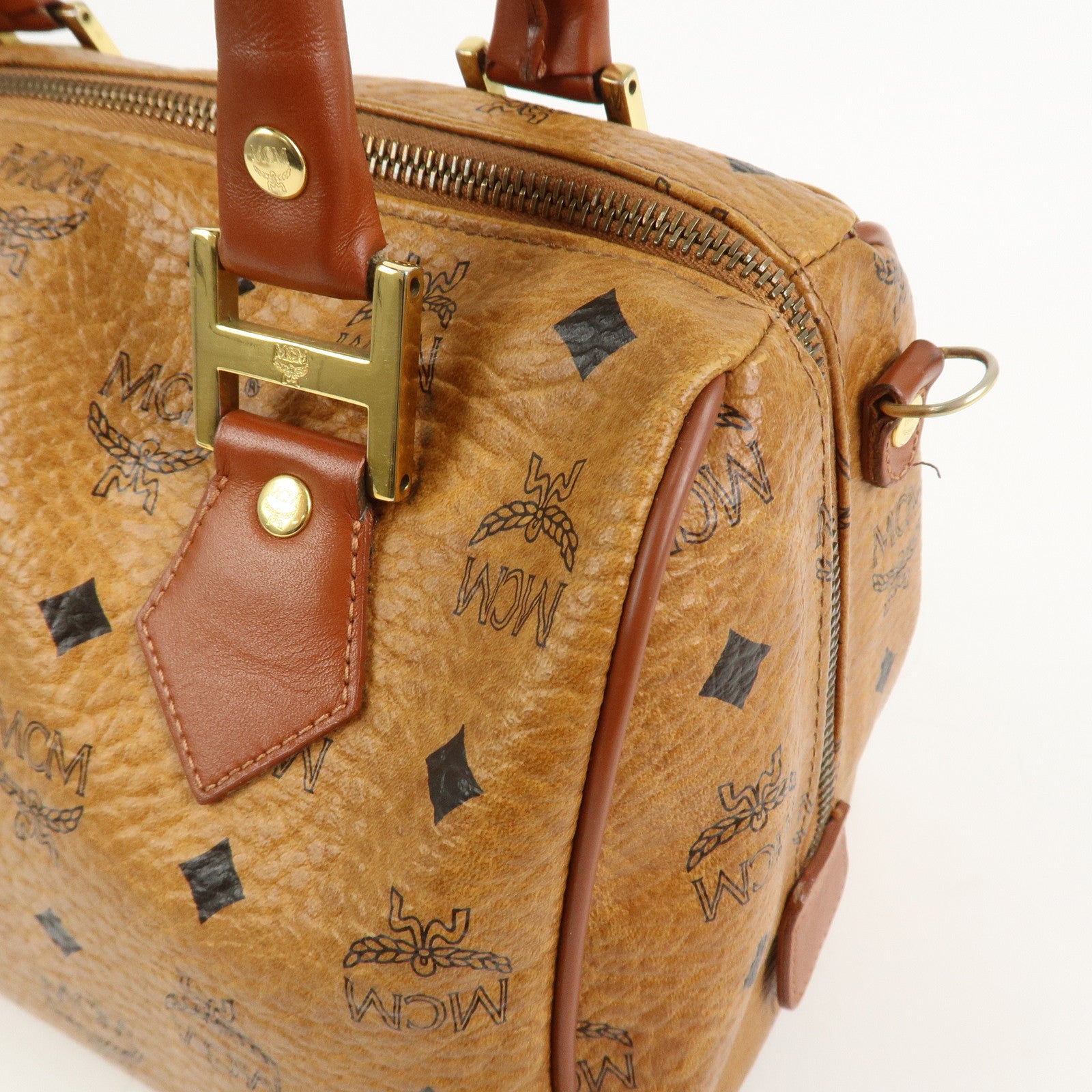 MCM Visetos Leather 2WAY Bag Hand Bag Shoulder Bag Brown