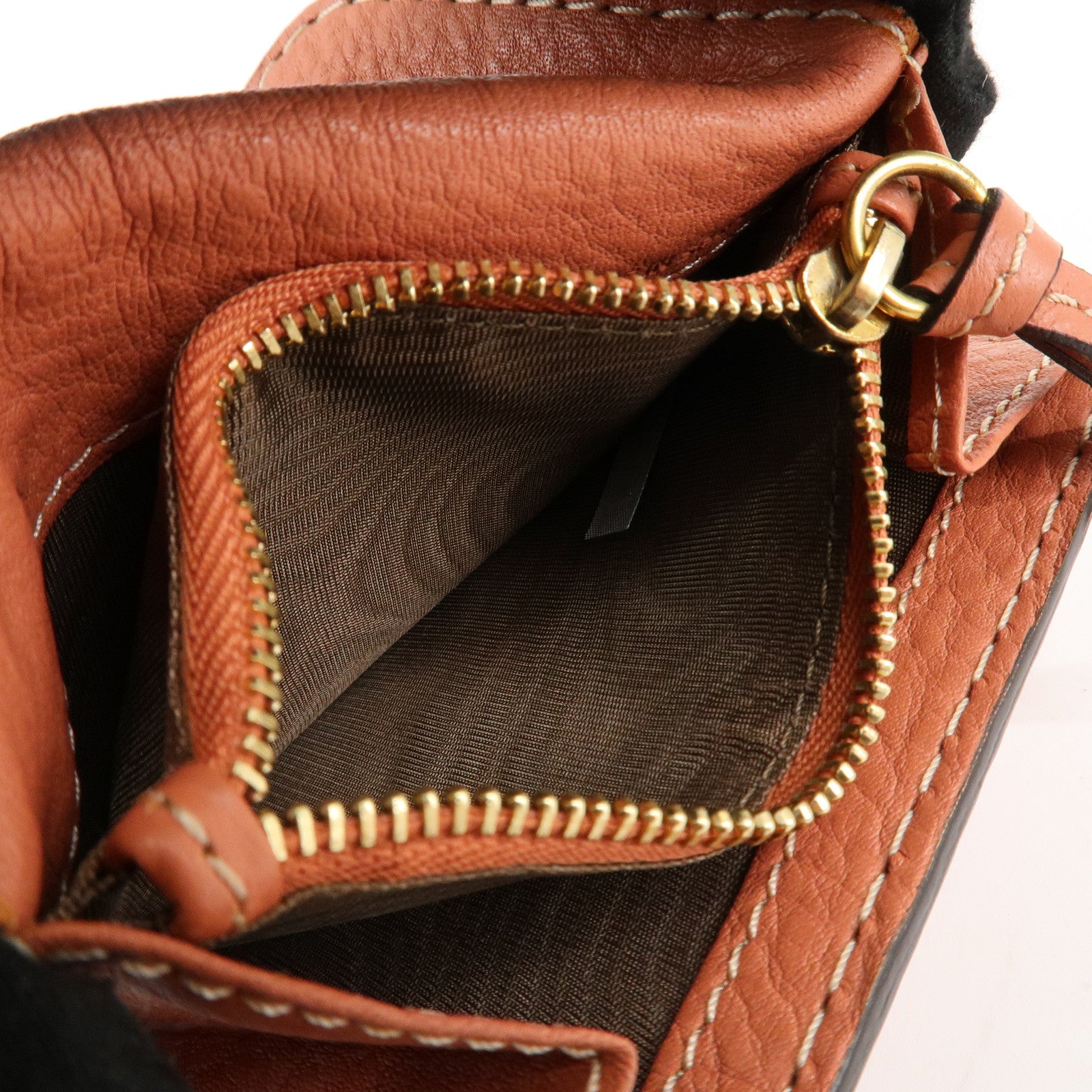 Chloe Leather Marcy Bi-fold Coin Case Card Case Orange Gold Hardware Used