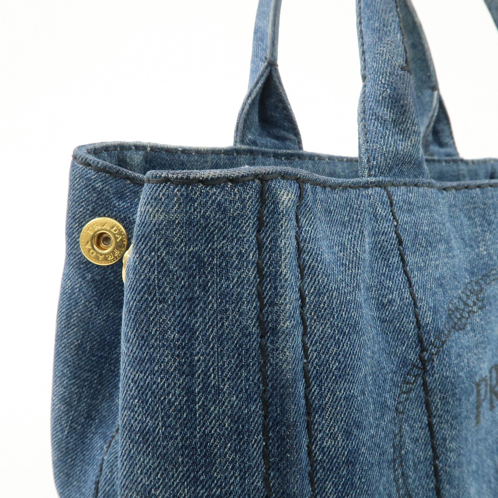PRADA Canapa Mini Denim 2Way Hand Bag Tote Bag Navy 1BG439 Used
