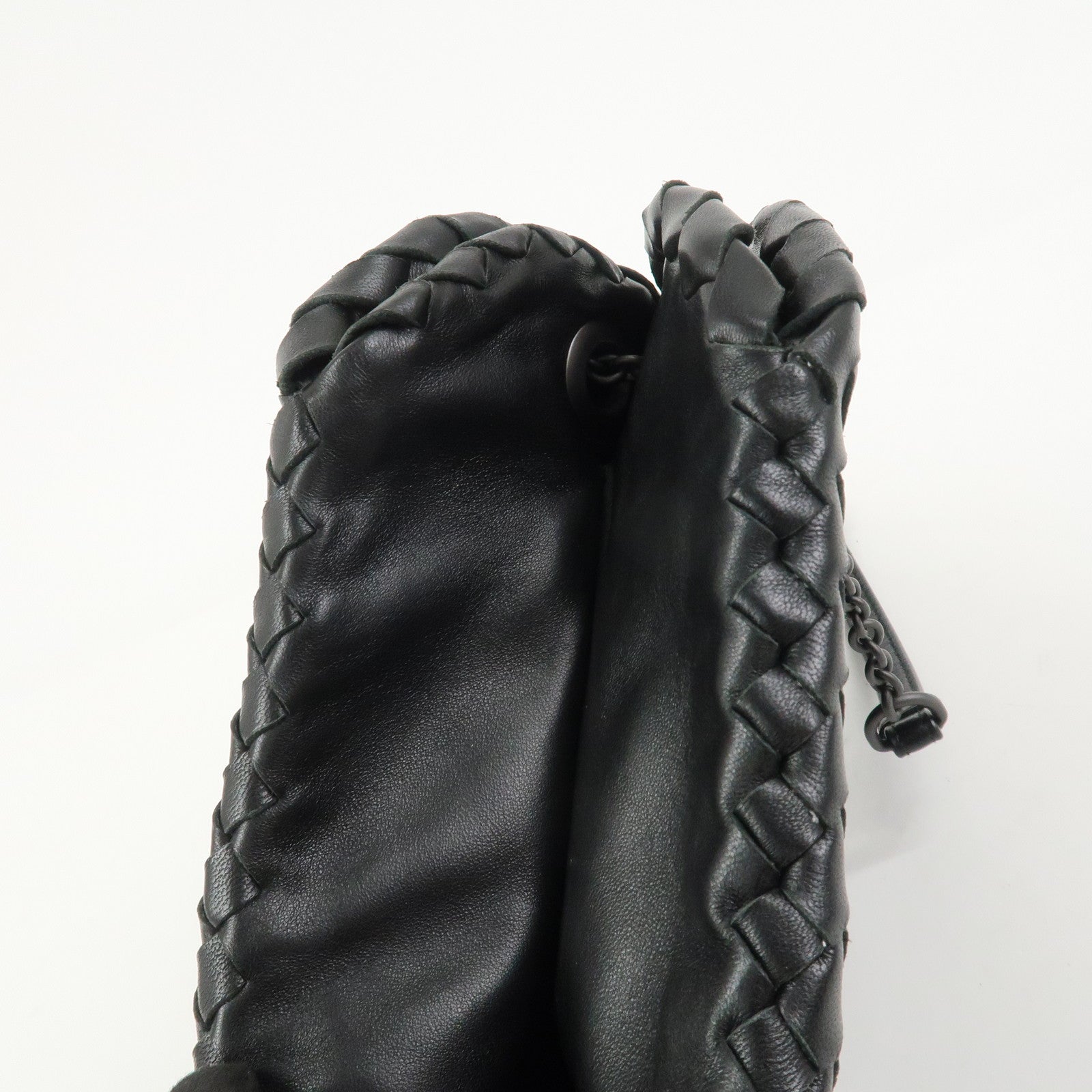 BOTTEGA VENETA Intrecciato Leather Chain Shoulder Bag Black 293747