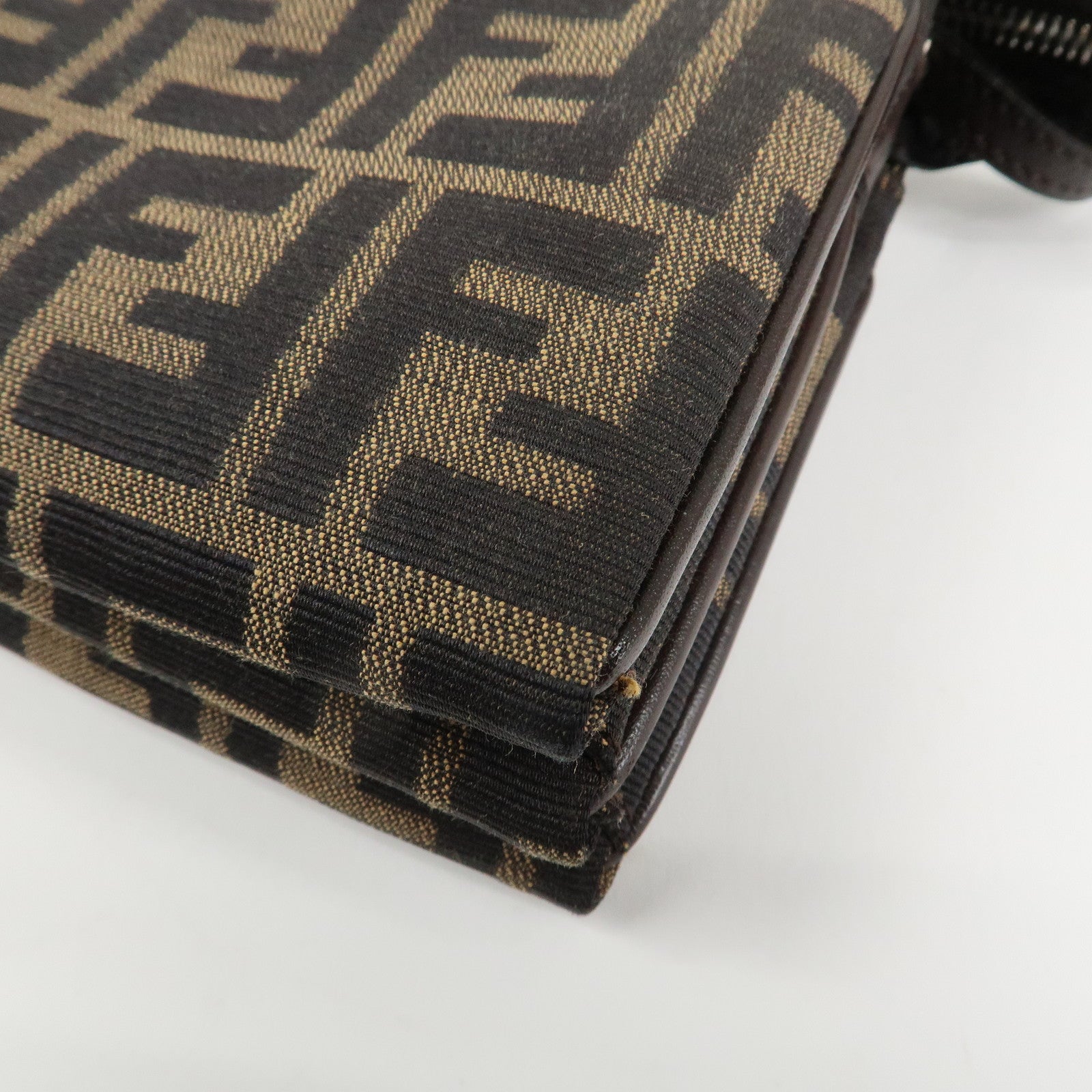 FENDI Zucca Canvas Leather Shoulder Bag Black Brown Silver HDW Used