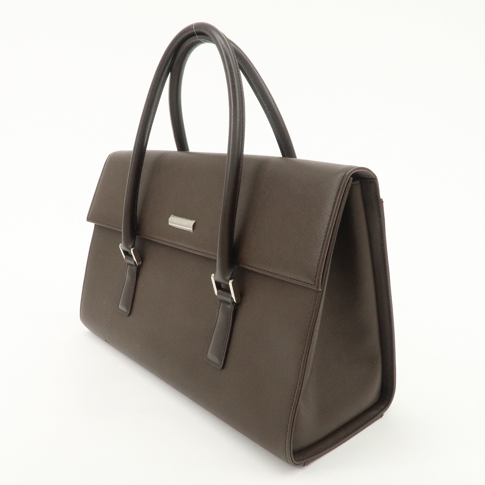 BURBERRY Leather Hand Bag Dark Brown