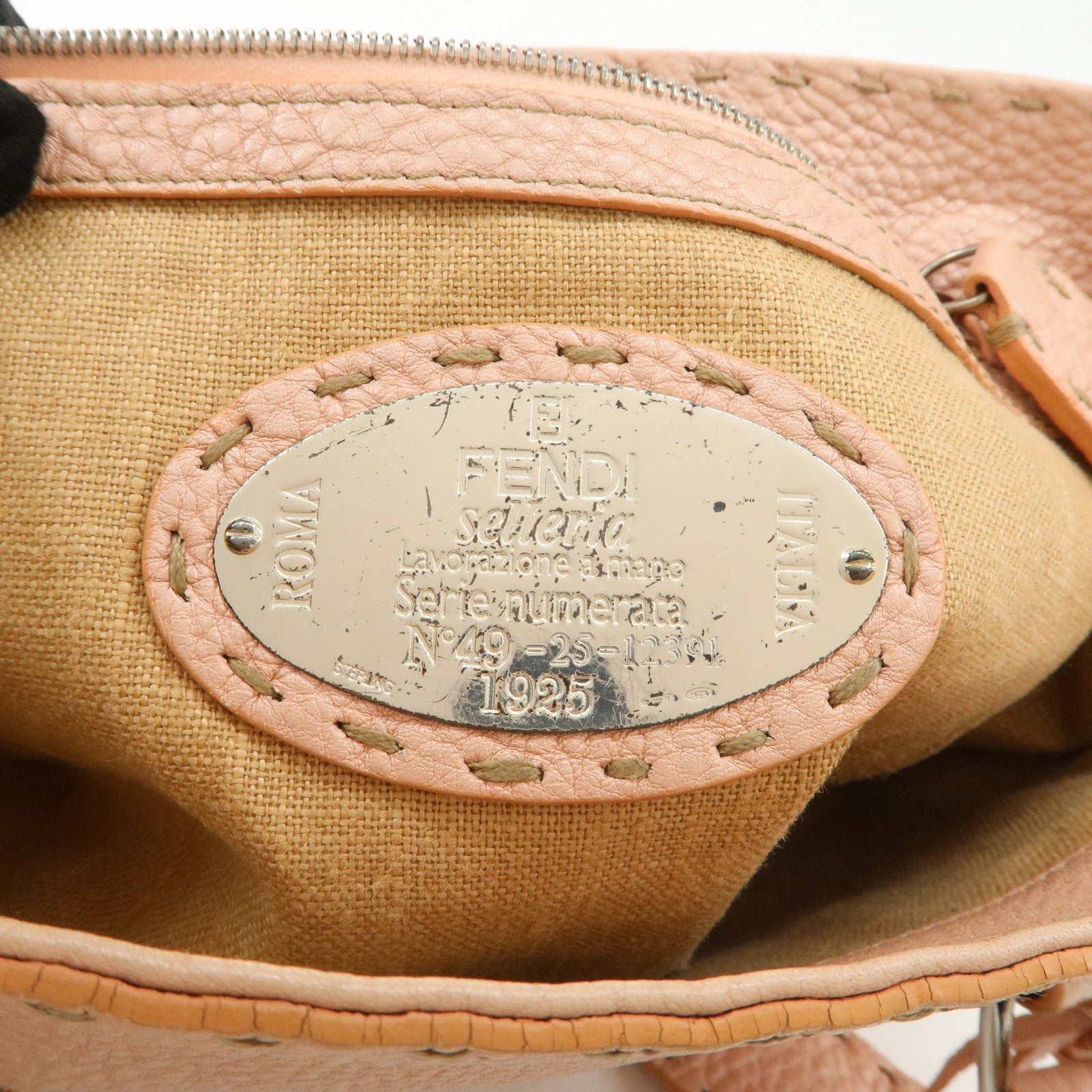 FENDI Selleria Leather Mini Linda Hand Bag Pink Silver HDW 8BR486