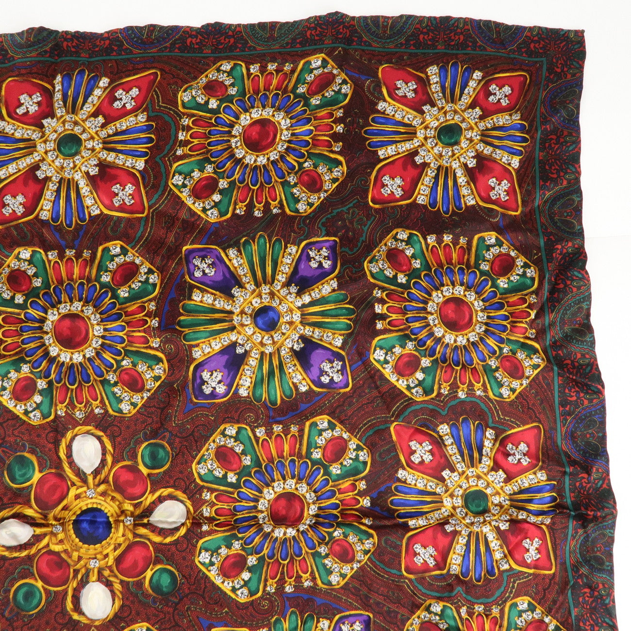 CHANEL Silk 100% Scarf Gripoix Print Red Multi Color Used