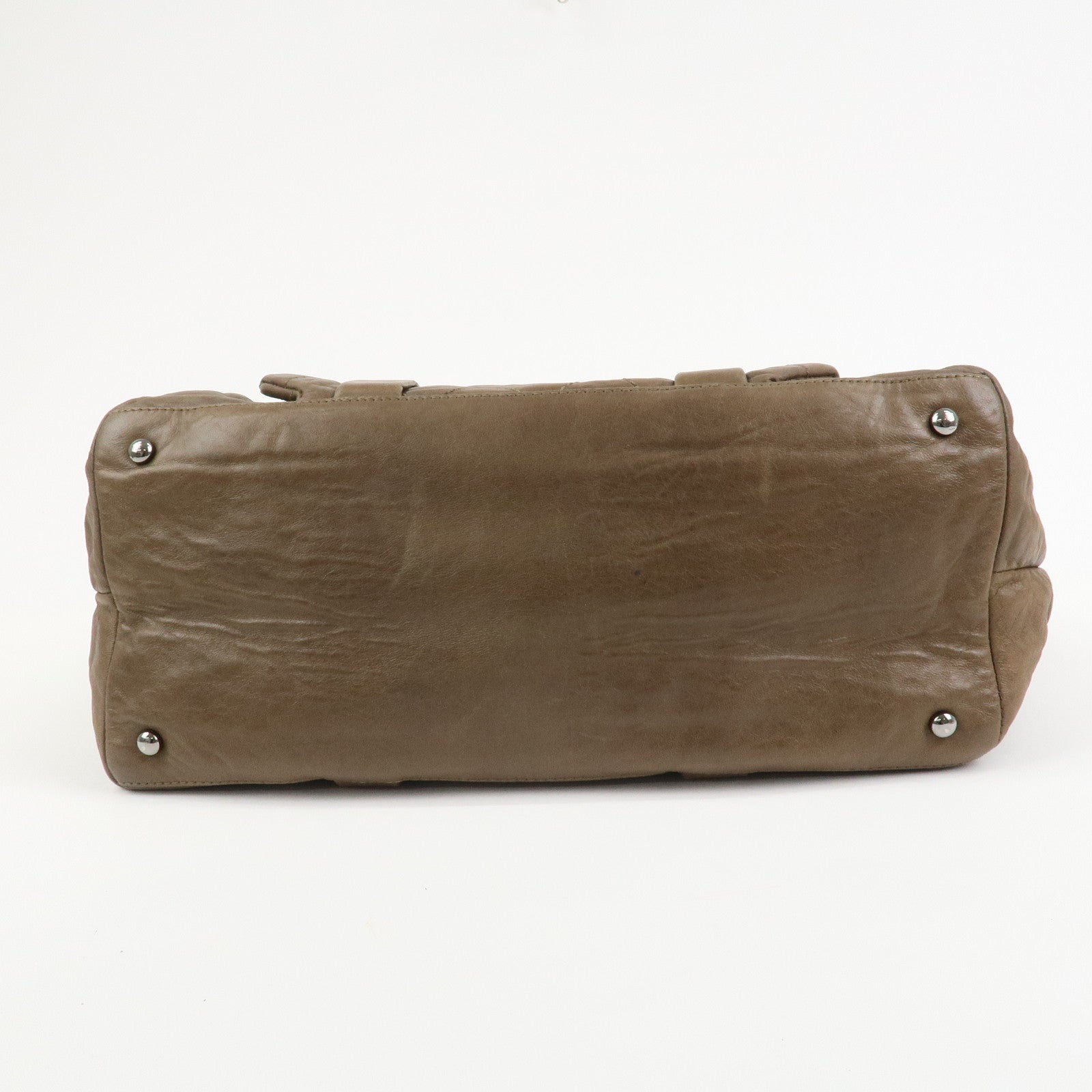 CHANEL Matelasse Lamb Skin Tote Bag Hand Bag Khaki
