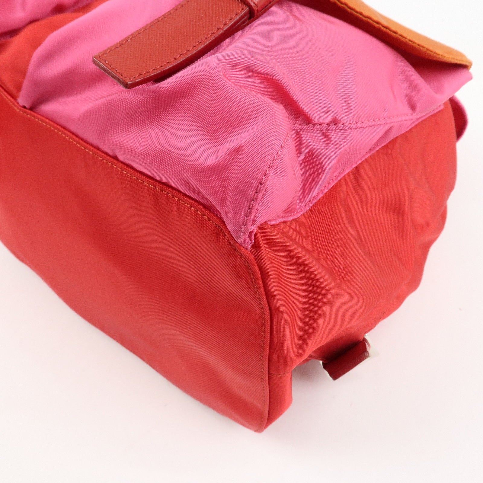 PRADA Triangle Logo Nylon Leather Backpack Ruck Sack Pink B6677 Used