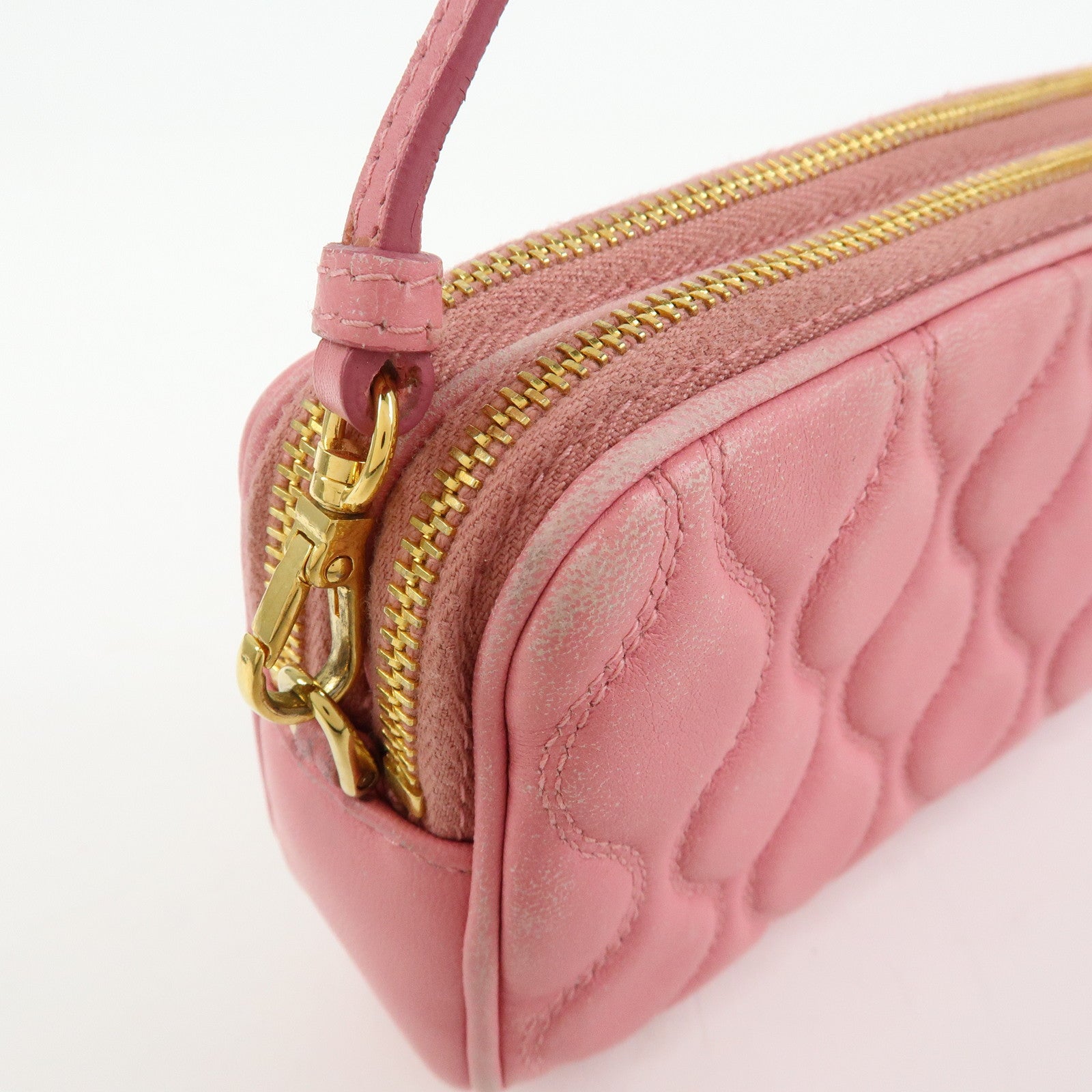 MIU MIU Nappa Leather Hand Bag Accessory Pouch Pink