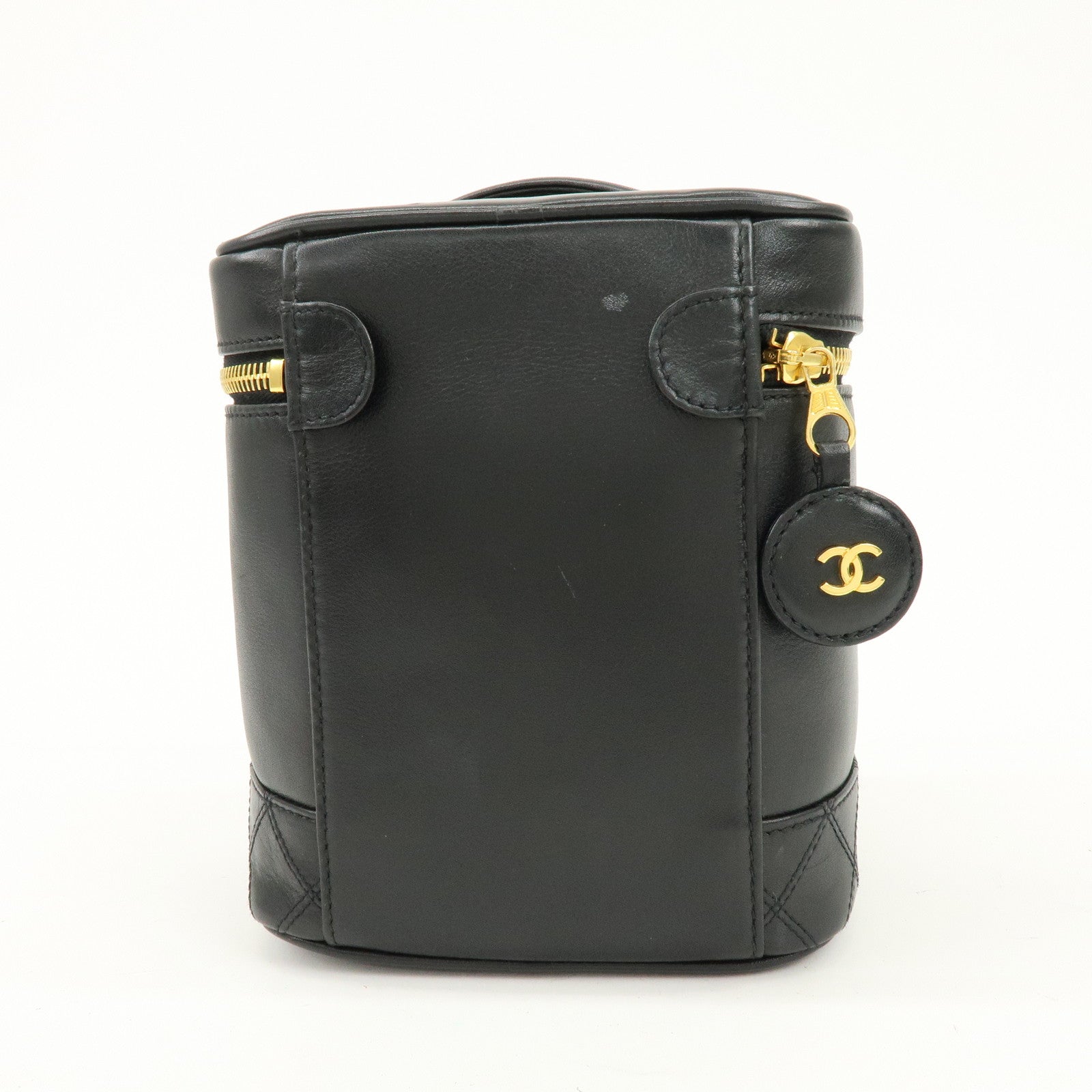 CHANEL Bicolore Lamb Skin Vanity Bag Hand Bag Black A01619