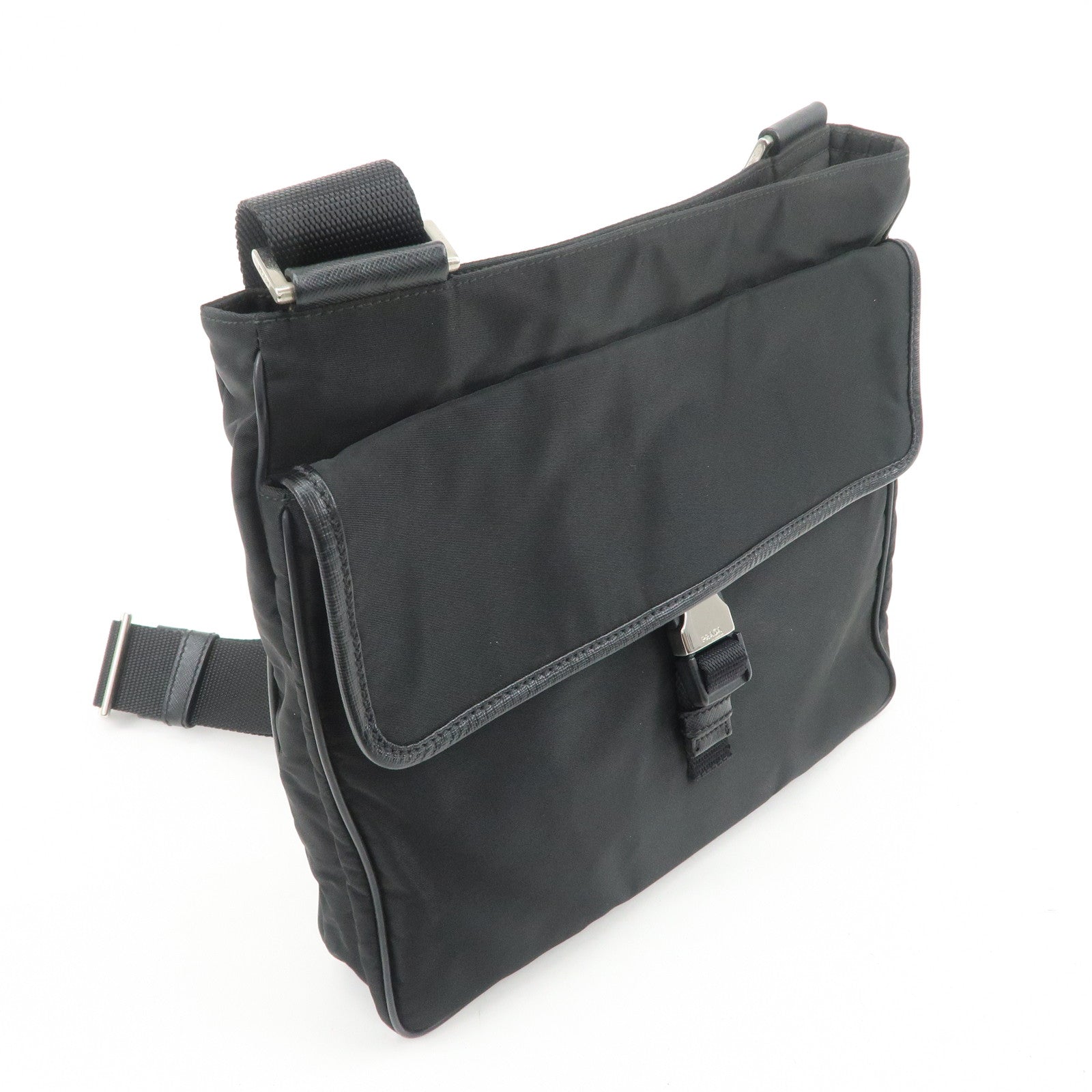 PRADA Nylon Saffiano Leather Shoulder Crossbody Bag Black VA0269