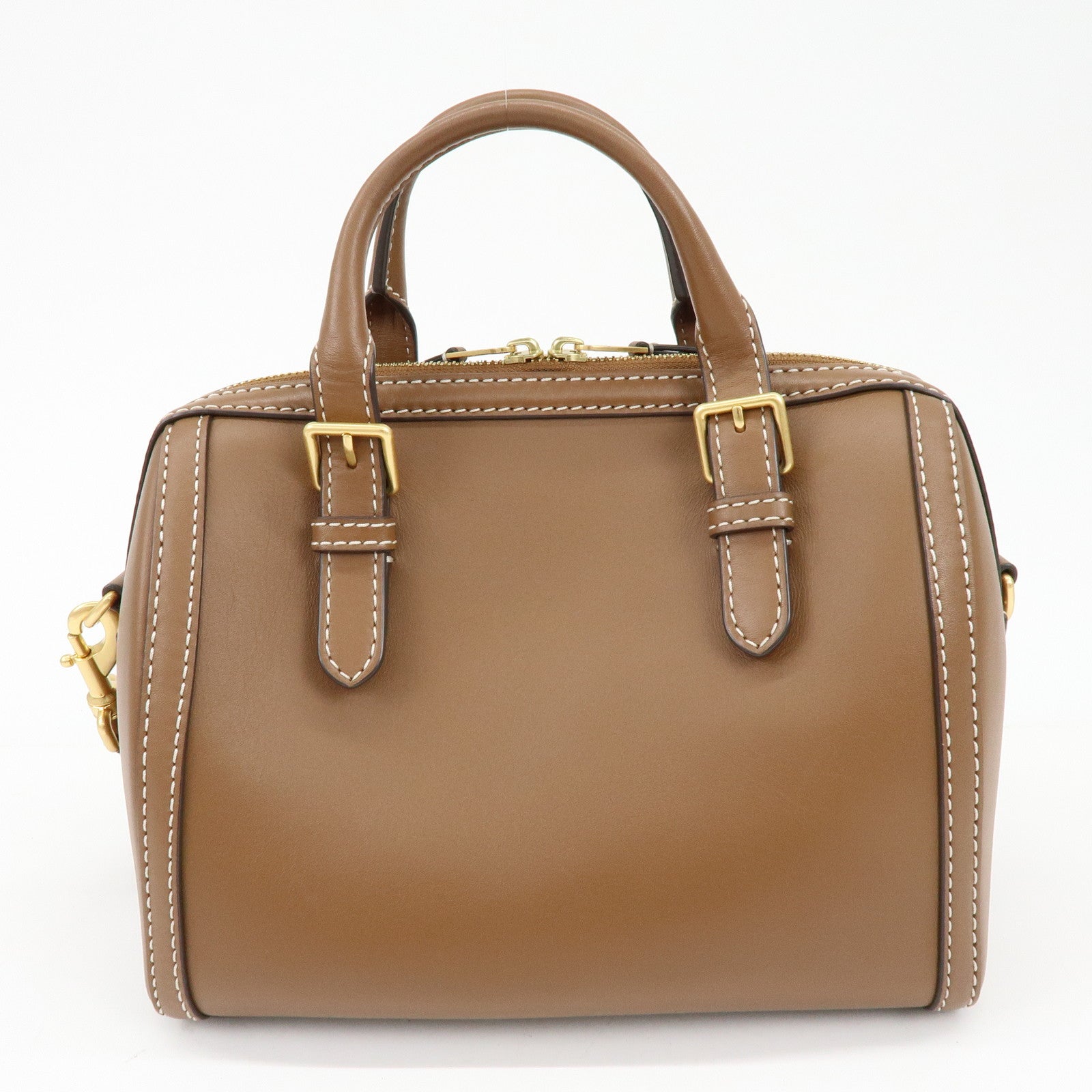 TORY BURCH T Monogram Leather 2Way Bag Barrel Shoulder Bag Brown