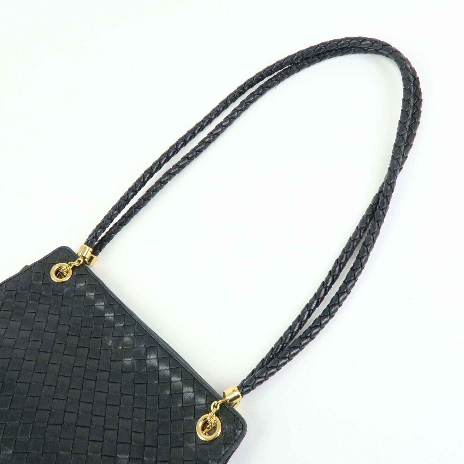 BOTTEGA VENETA Intrecciato Leather Shoulder Bag Hand Bag Black
