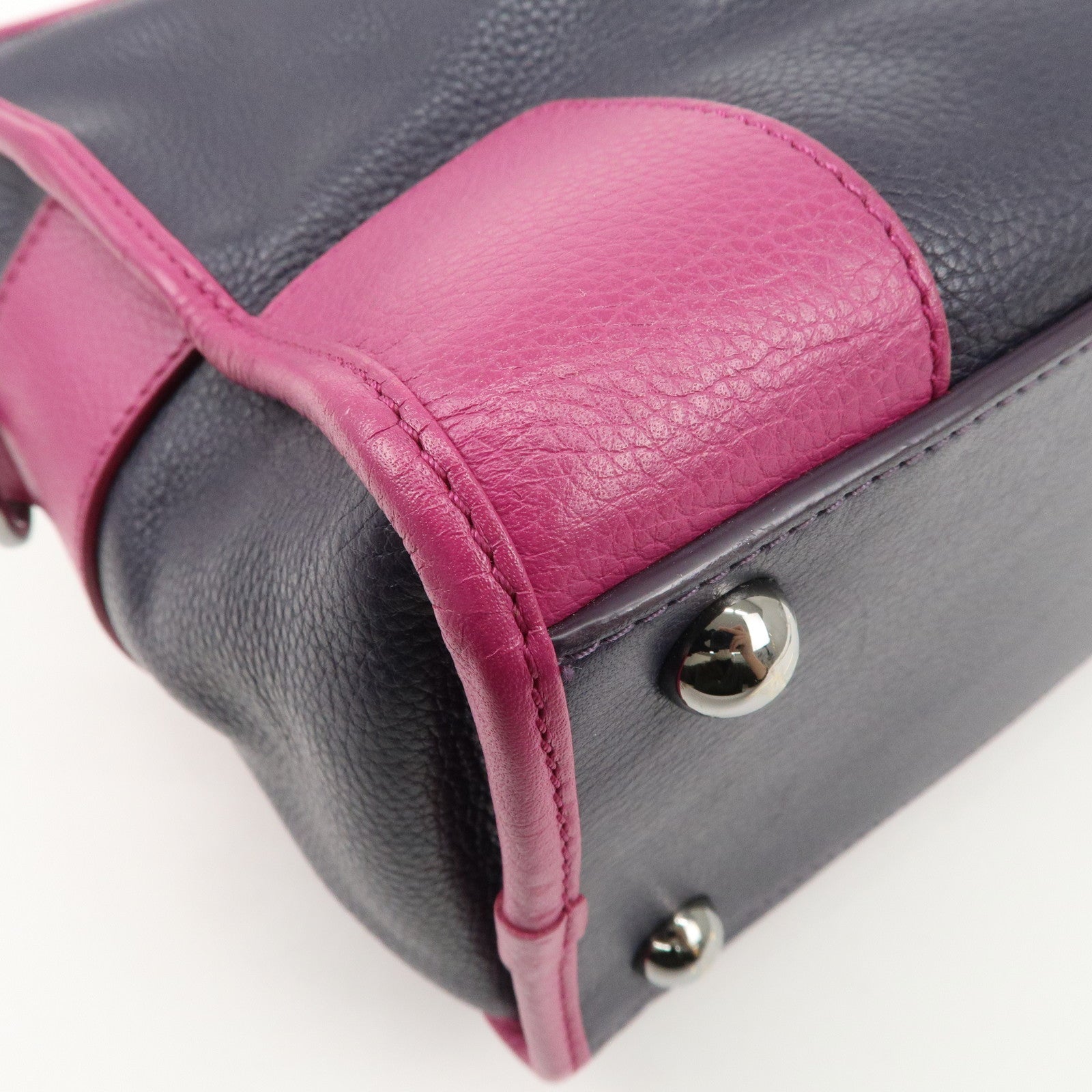 LOEWE Cruz Leather 2Way Hand Bag Navy Purple Used