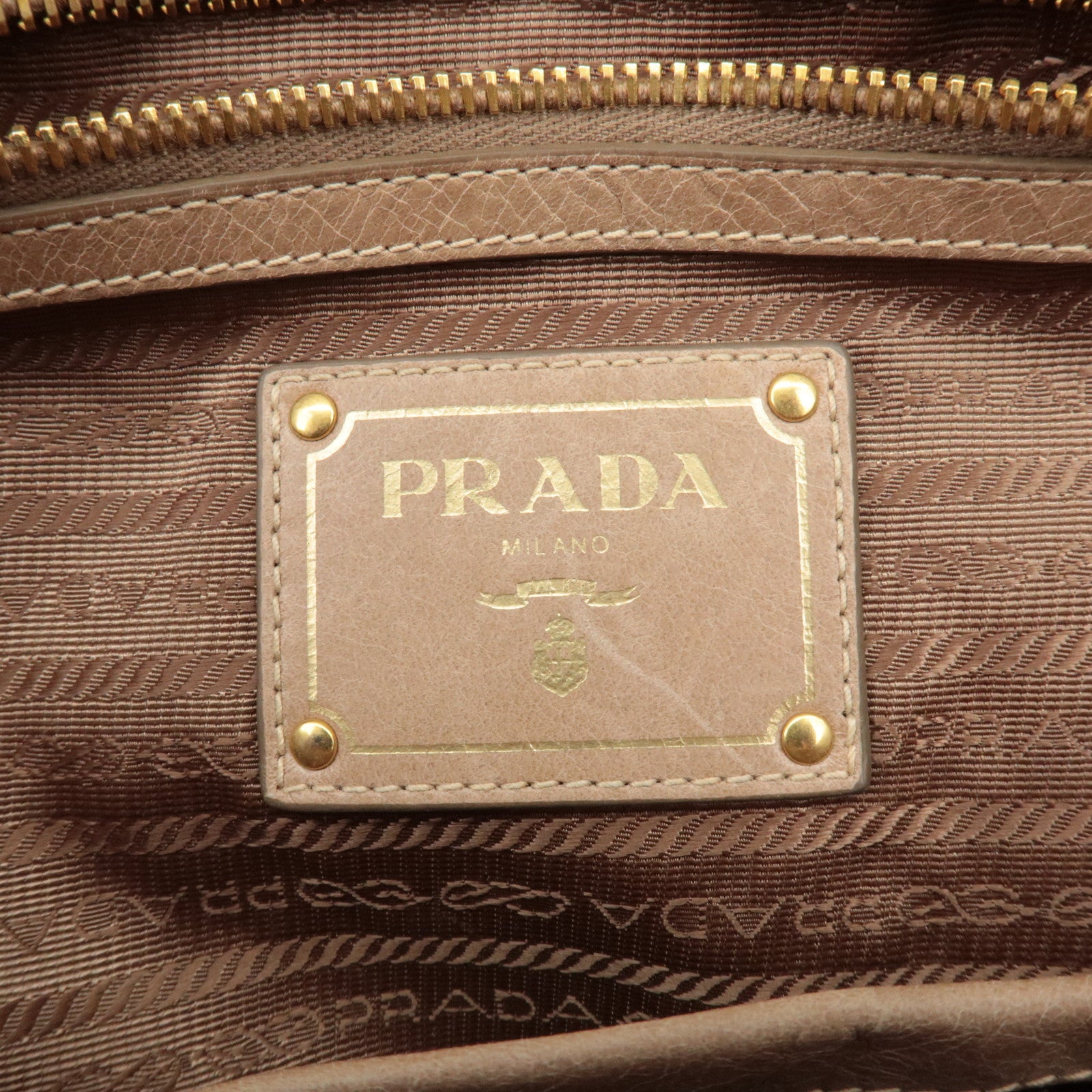 PRADA Triangle Logo Leather 2Way Bag Tote Bag Shoulder Bag Beige Used