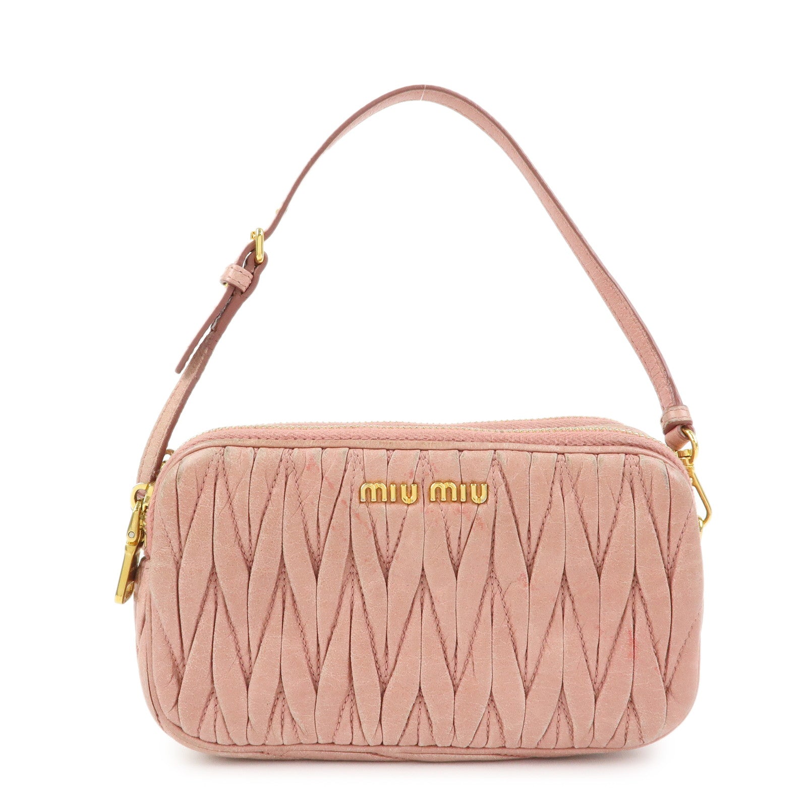 MIU MIU Matelasse Leather Hand Bag Accessory Pouch Pink