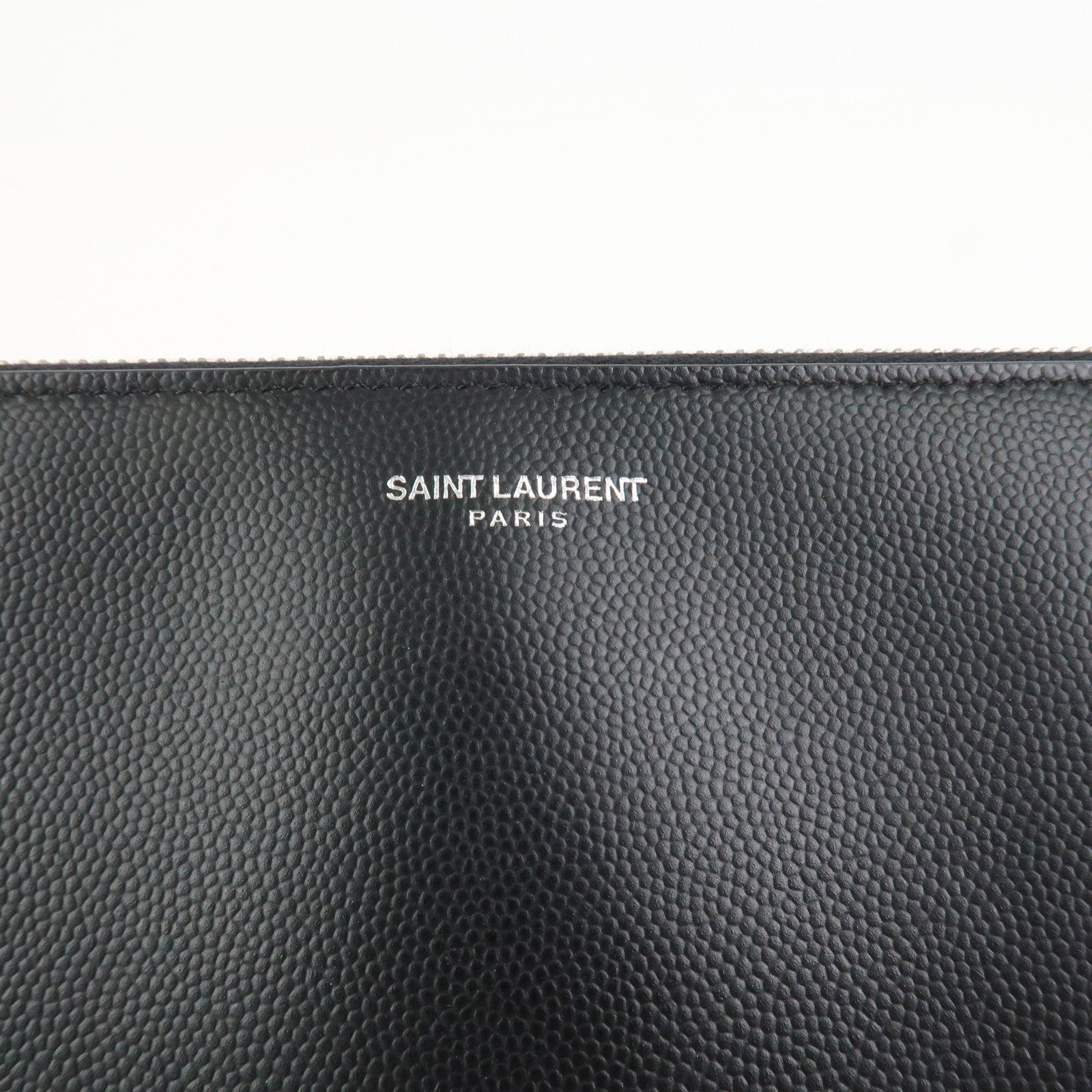 SAINT LAURENT PARIS Logo Leather Clutch Bag Black