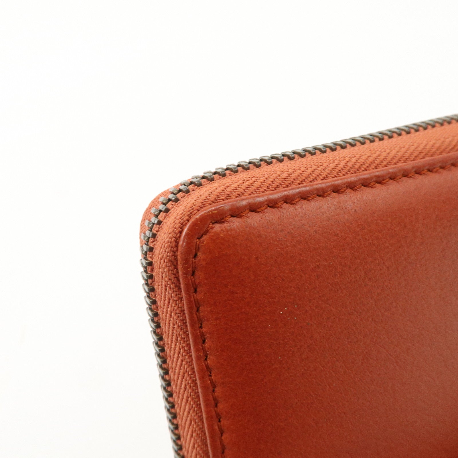 GUCCI Bamboo Leather Long Round Zippy Wallet Orange 339178 Used